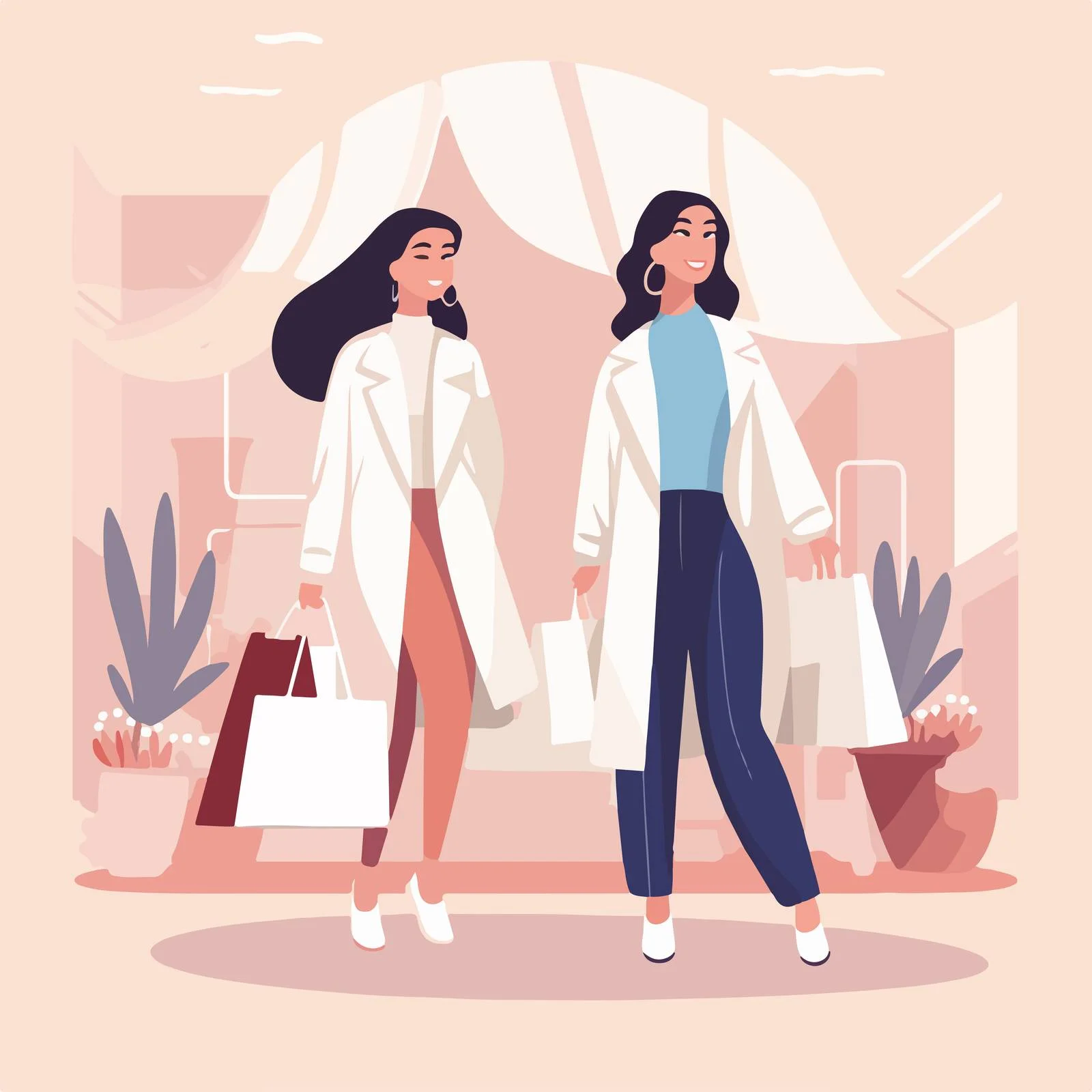 Fashionable ladies shopping together. Stylish women — free download from Dotvec