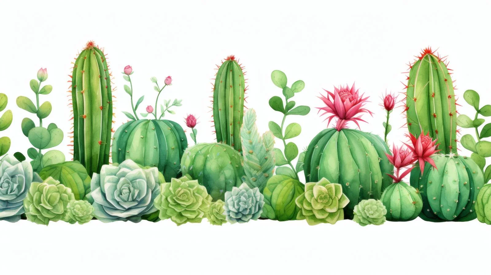Modern Succulent Cactus Pattern on White — free download from Dotvec