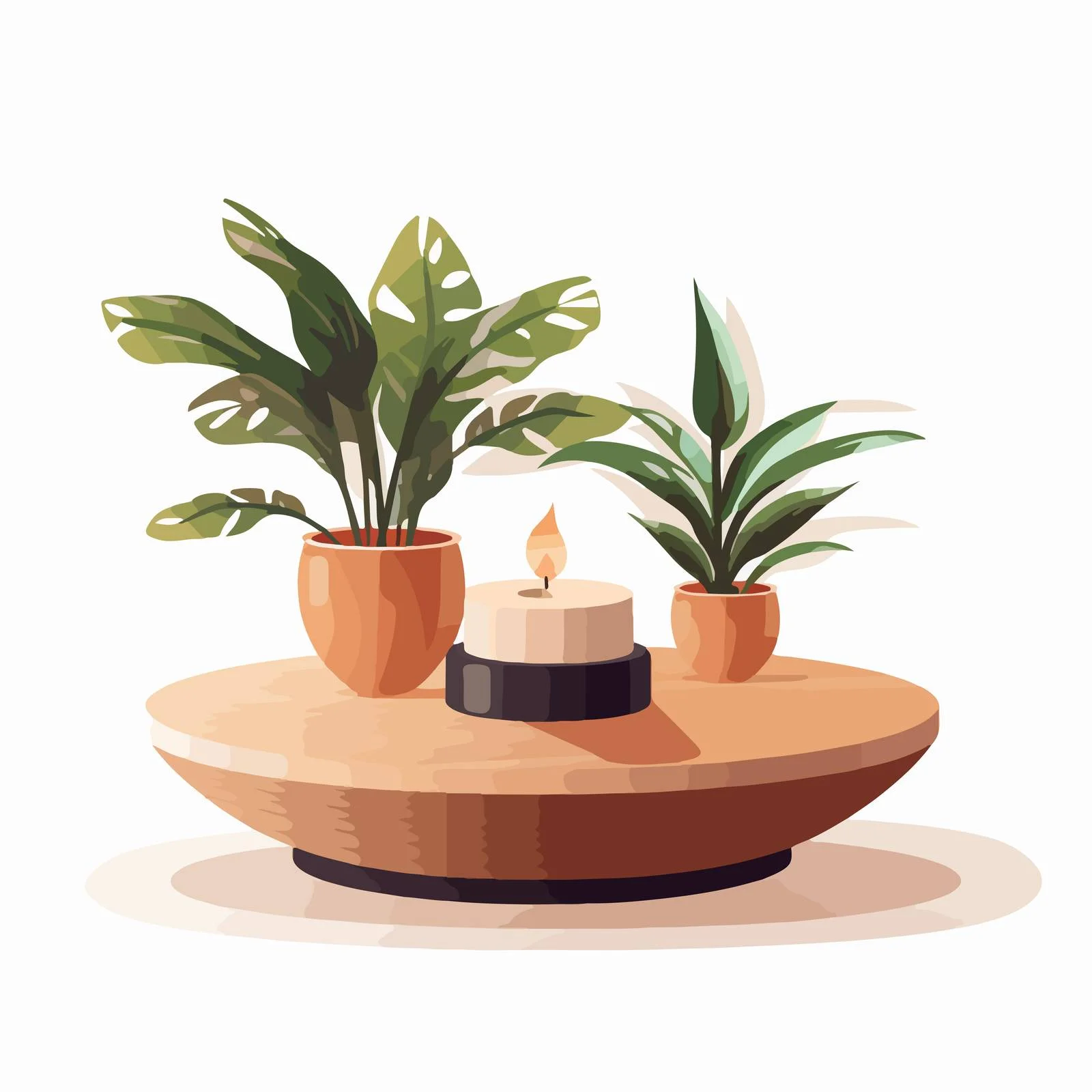 Chic Wooden Drum Coffee Table with Plant — free download from Dotvec