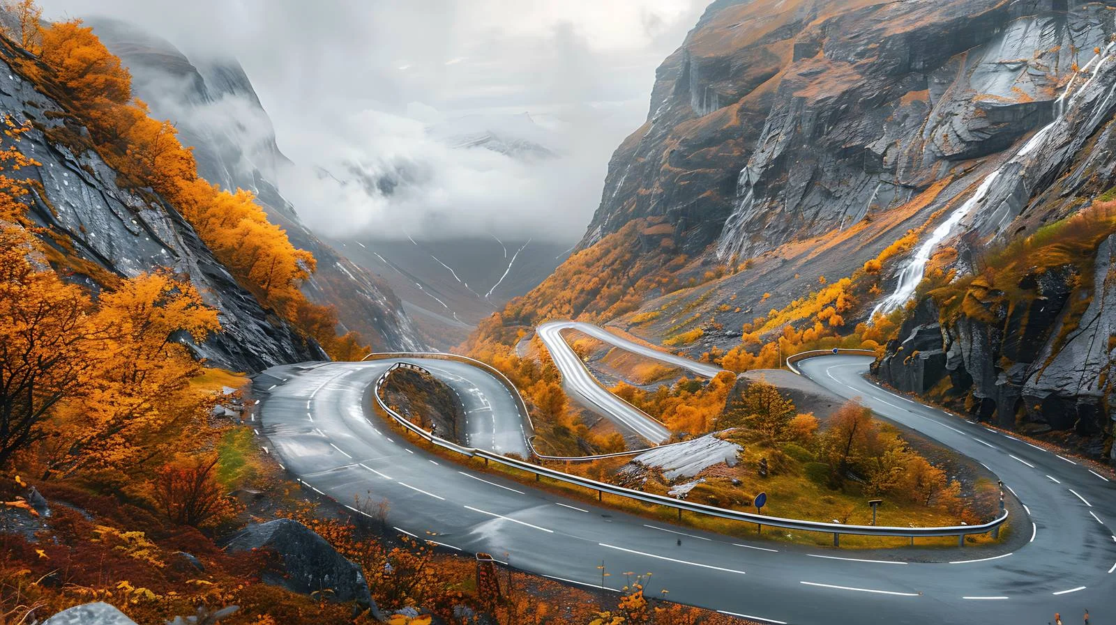 Norwegian Autumn: Isolated Trollstigen Curvy Road — free download from Dotvec