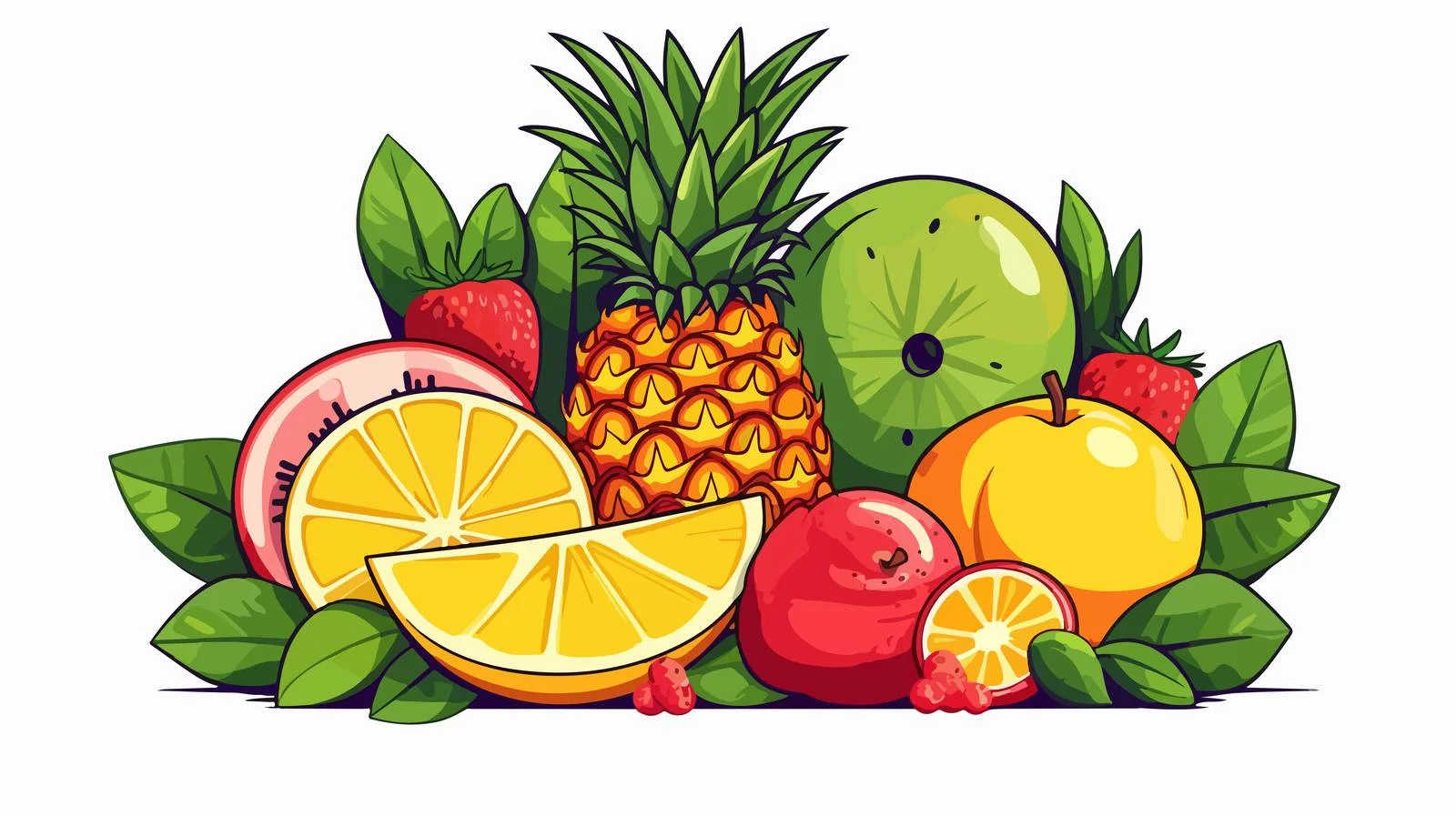 Tropical Fruits Cartoon Vector Illustration — free download from Dotvec
