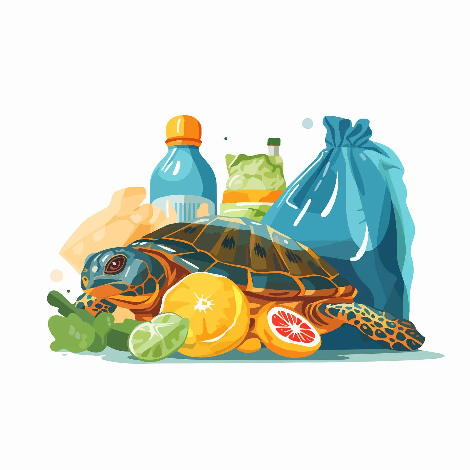 Marine Turtle with Plastic Bag Vector Art — free download from Dotvec
