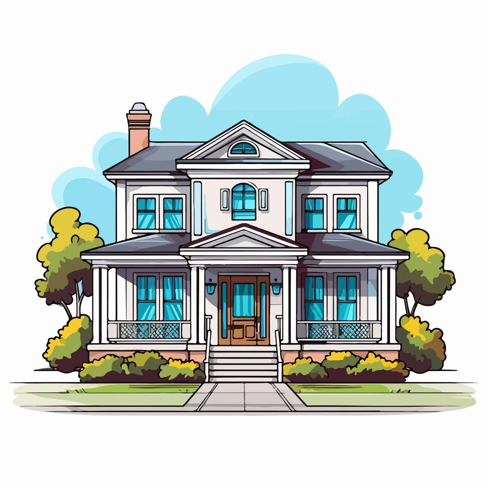 Elegant Suburban Residence with Porch Columns — free download from Dotvec