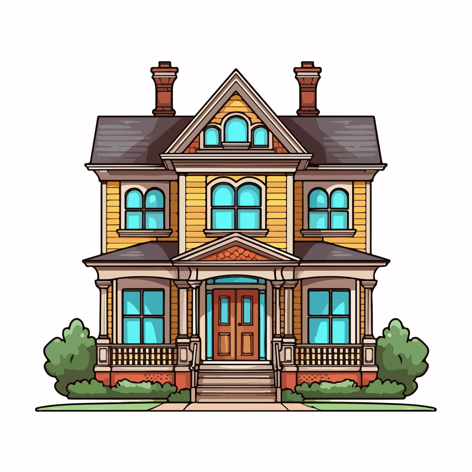 Traditional Suburban Home with Porch and Pillars — free download from Dotvec