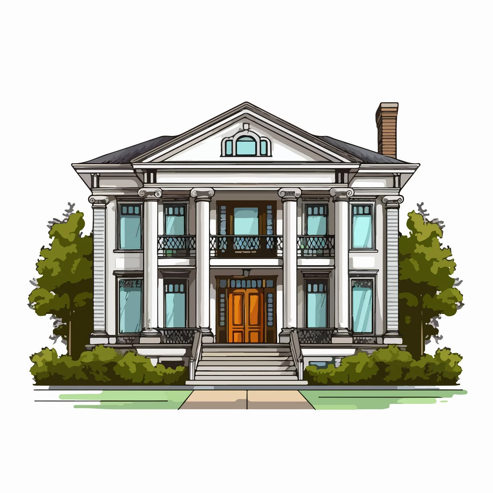 Classic Two-Story House with Porch – free porch image from Dotvec
