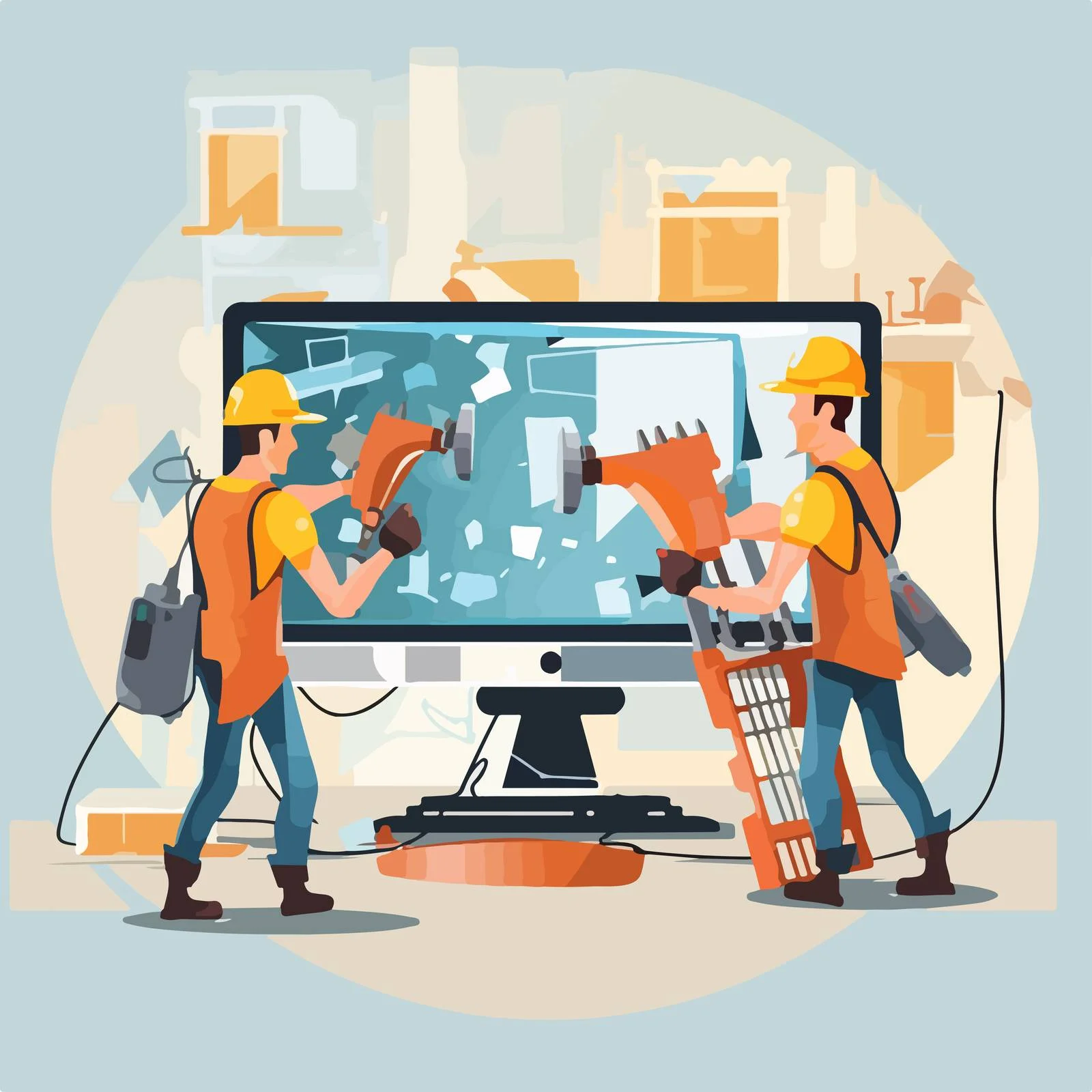 Pair of cartoon construction workers carrying tools — free download from Dotvec
