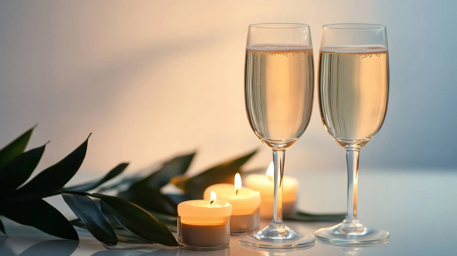 Elegant Champagne Glasses and Candles on White — free download from Dotvec