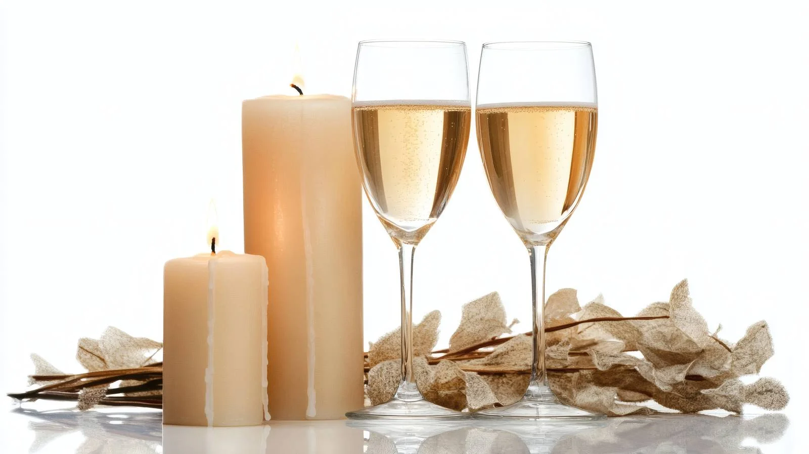 Elegant Champagne Glasses and Candlelight on White — free download from Dotvec