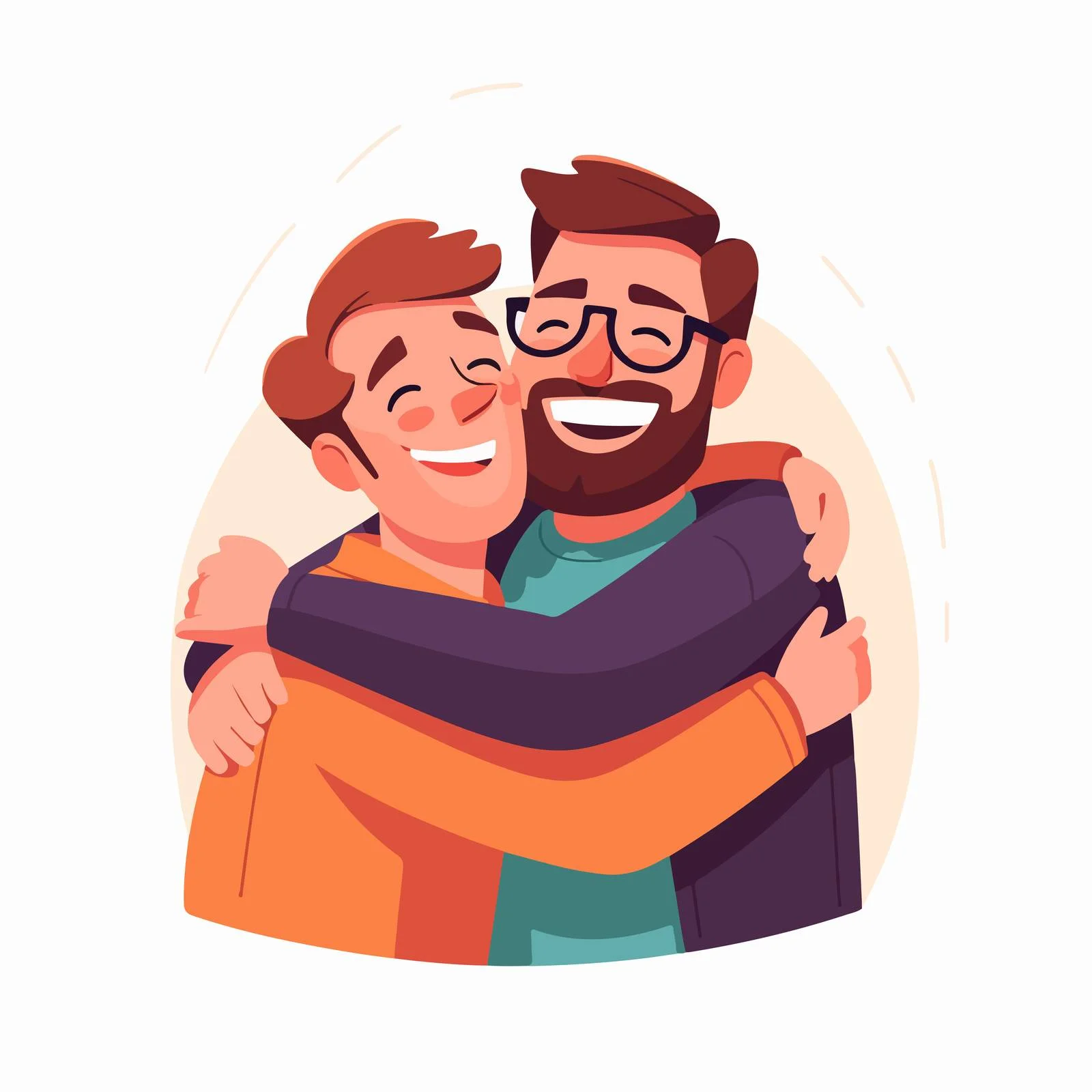 Joyful men embracing, one a nerd. – free nerd image from Dotvec