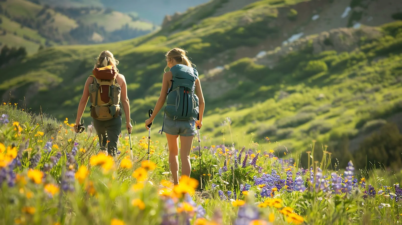Hikers Passing Wildflowers on Path — free download from Dotvec