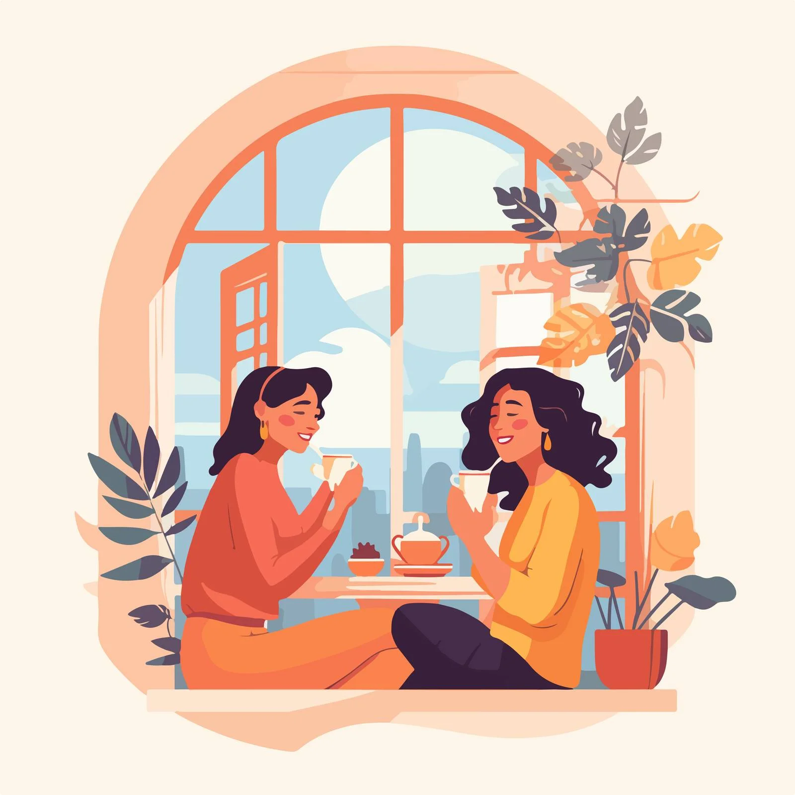 Neighborly Tea Time Between Two Women — free download from Dotvec