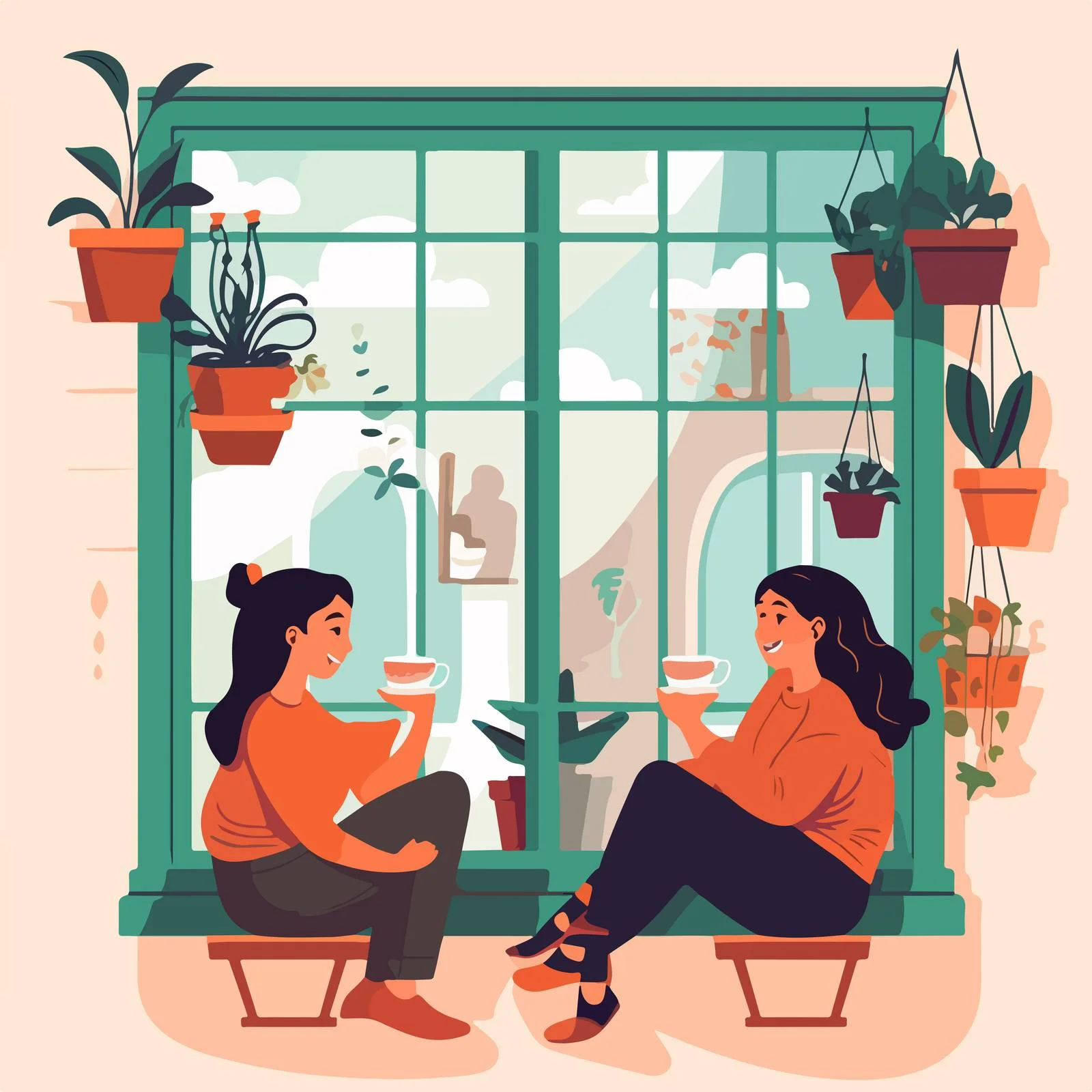 Neighbors Enjoying Tea Together Illustration — free download from Dotvec