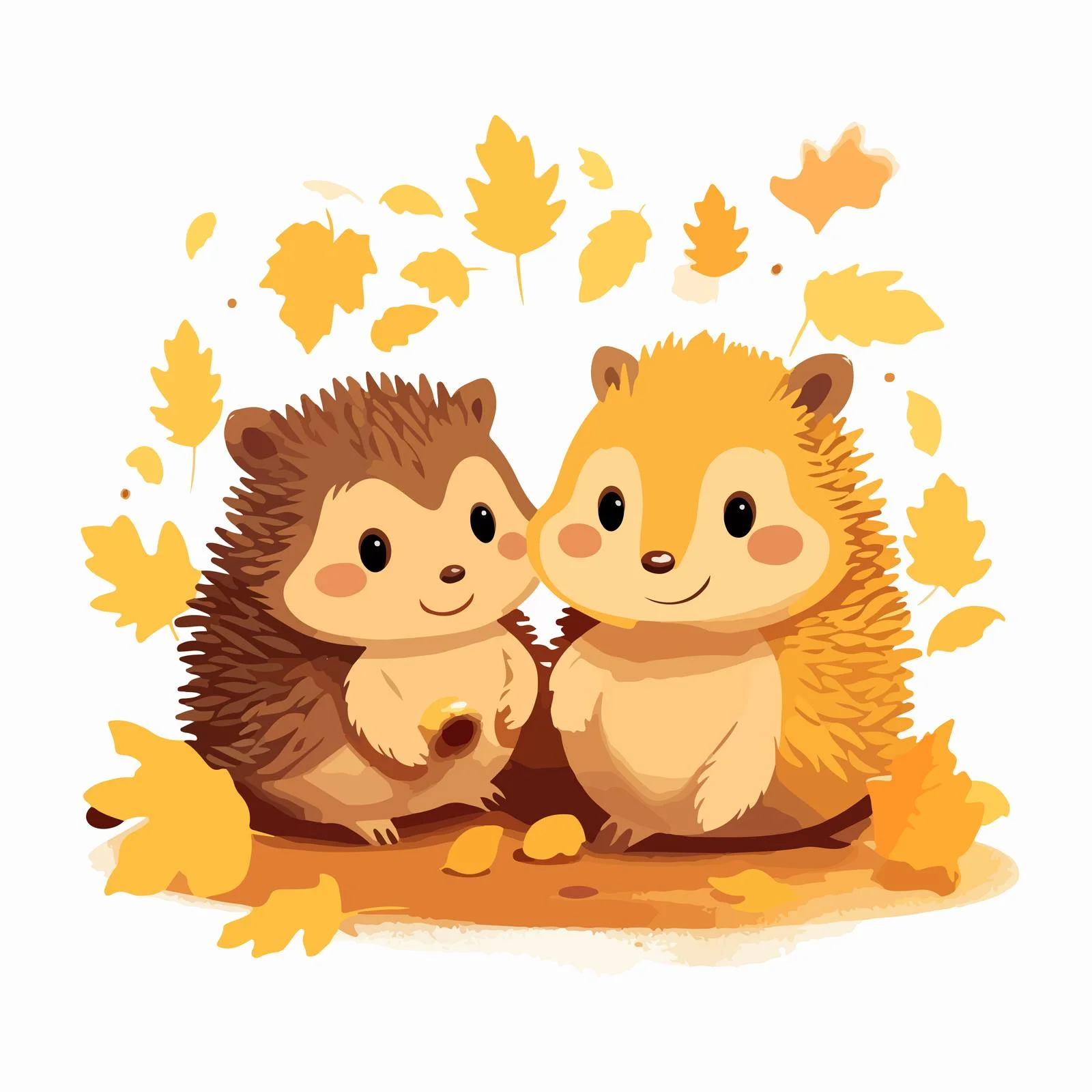 Playful hedgehogs among yellow autumn leaves — free download from Dotvec