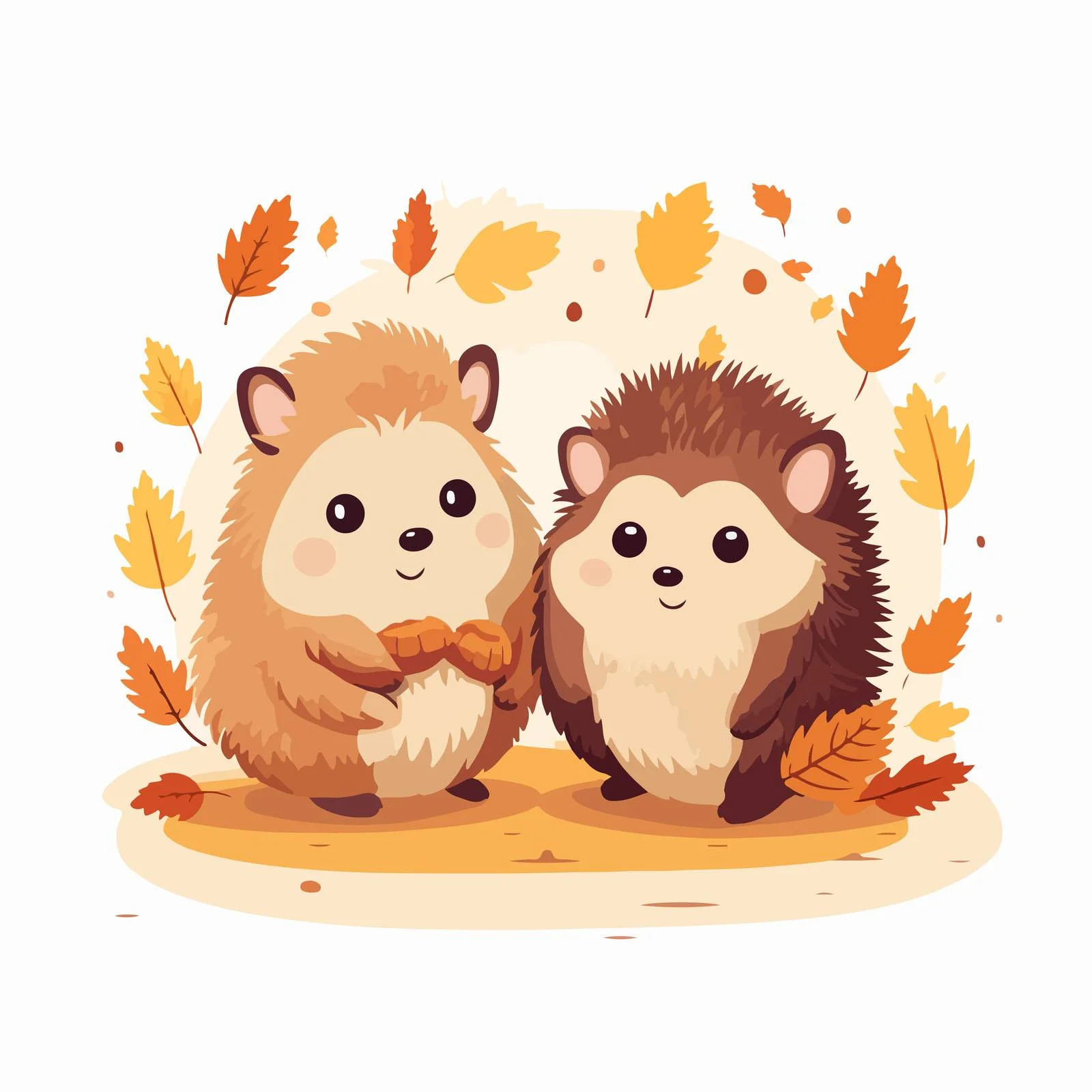 Playful hedgehogs among autumn leaves — free download from Dotvec