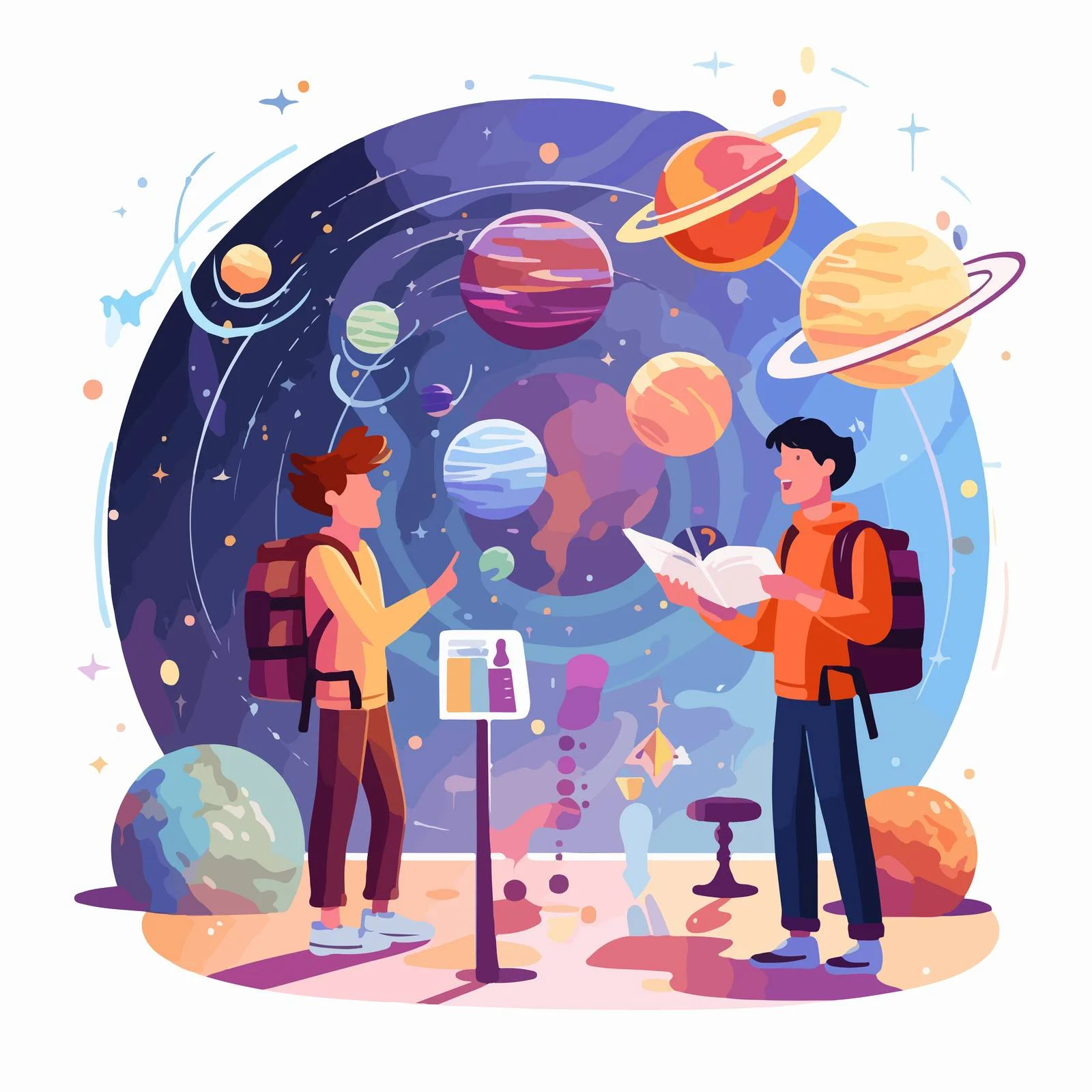 Adventurous Cartoon Boys Exploring Astronomical Sights — free download from Dotvec