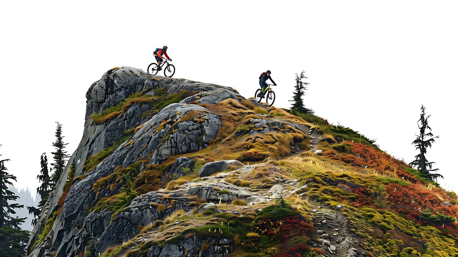 Adventurous duo mountain biking through scenic trail — free download from Dotvec
