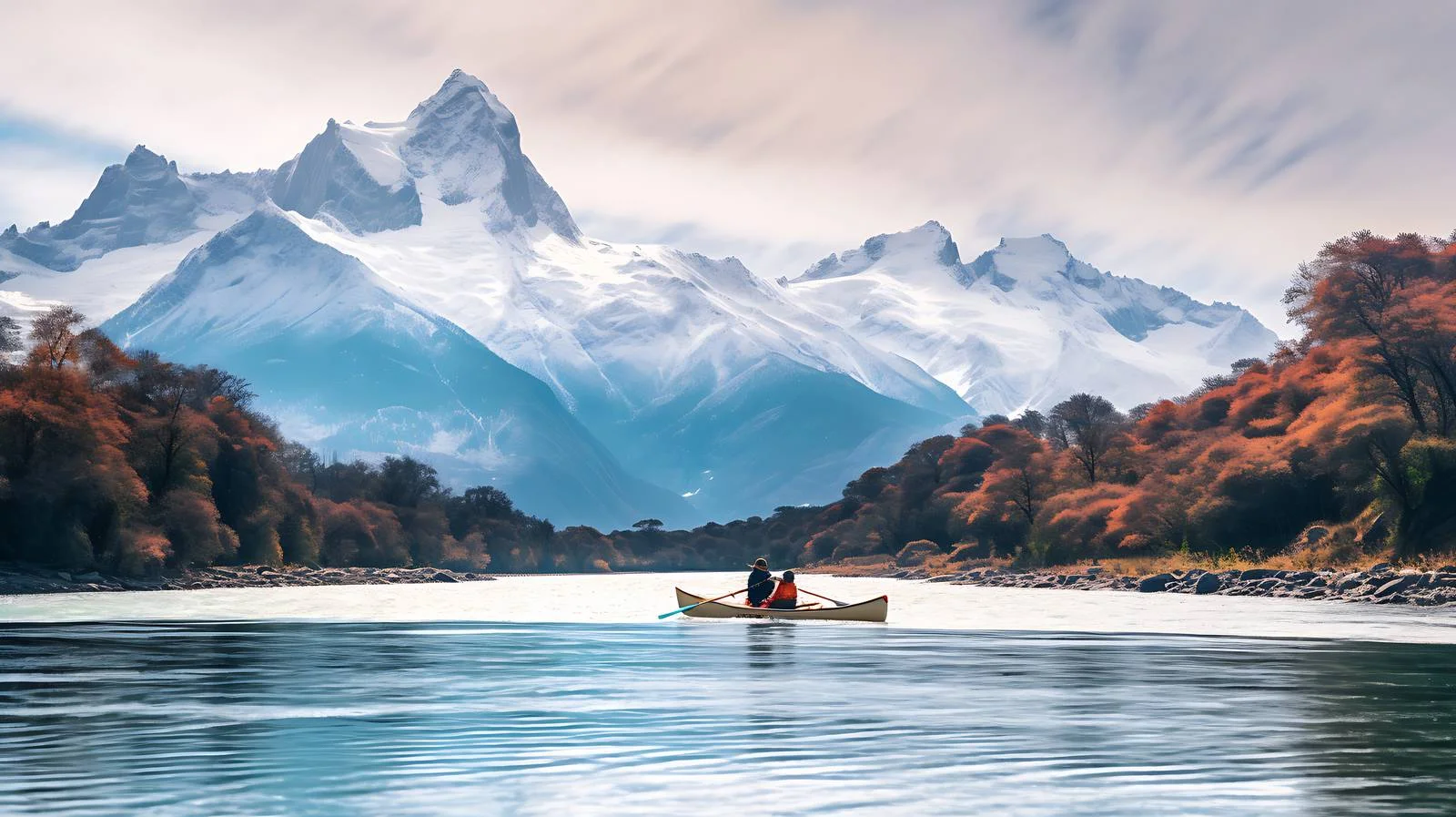 Rowing a Boat in Mountain River — free download from Dotvec