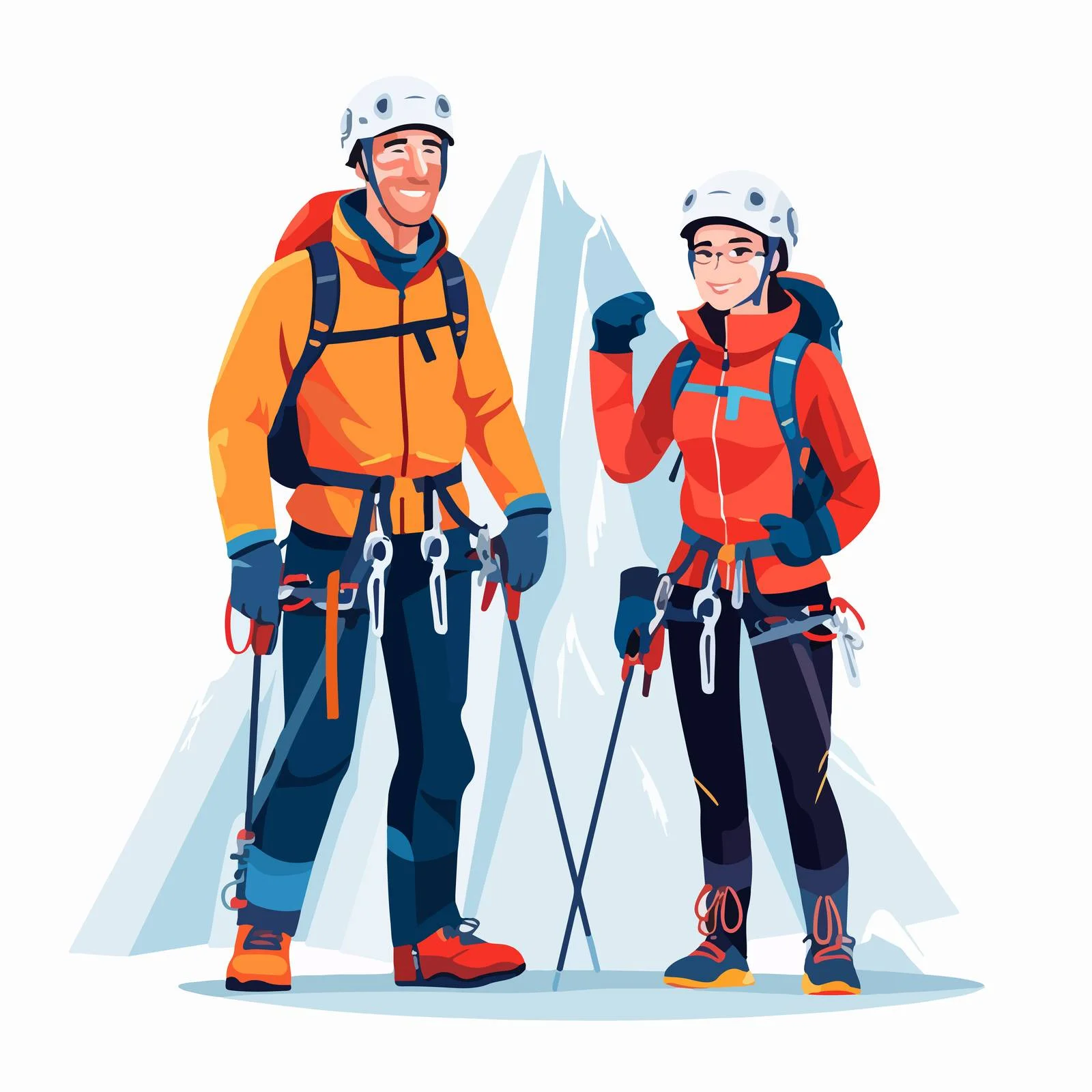 Joyful alpinists with specialized gear — free download from Dotvec
