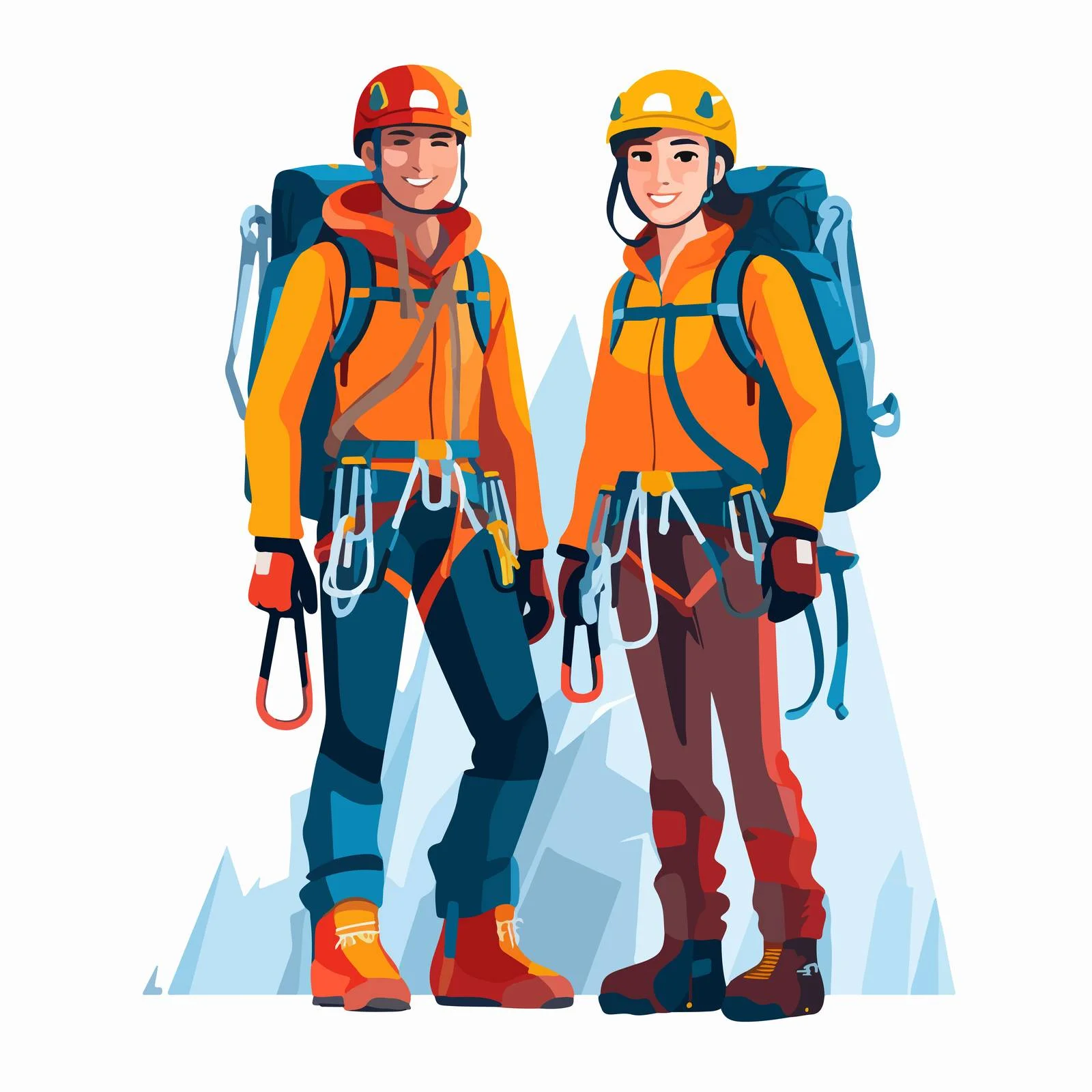 Joyful climbers with specialized gear — free download from Dotvec