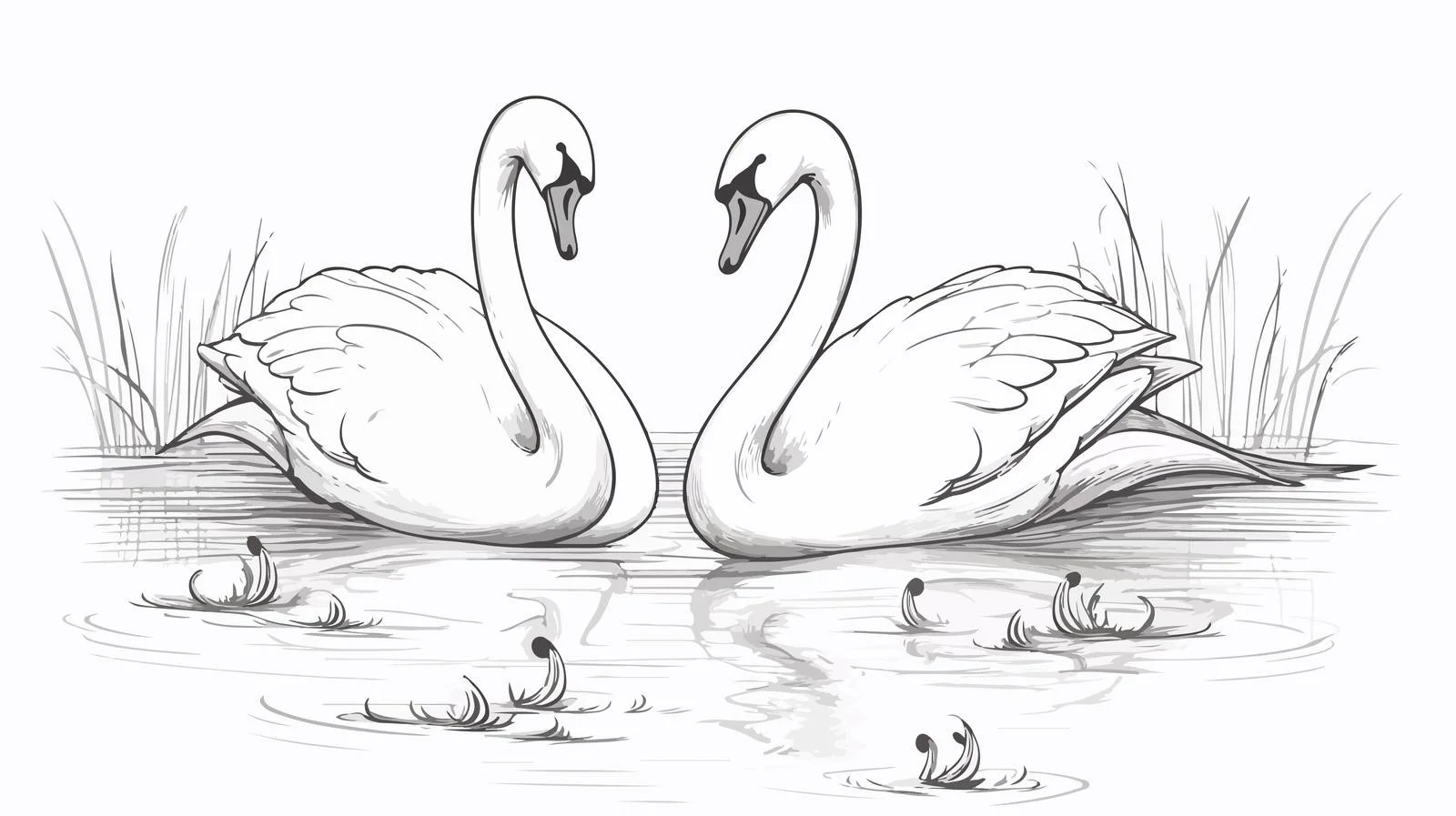 Graceful Swans Pond Sketch — free download from Dotvec