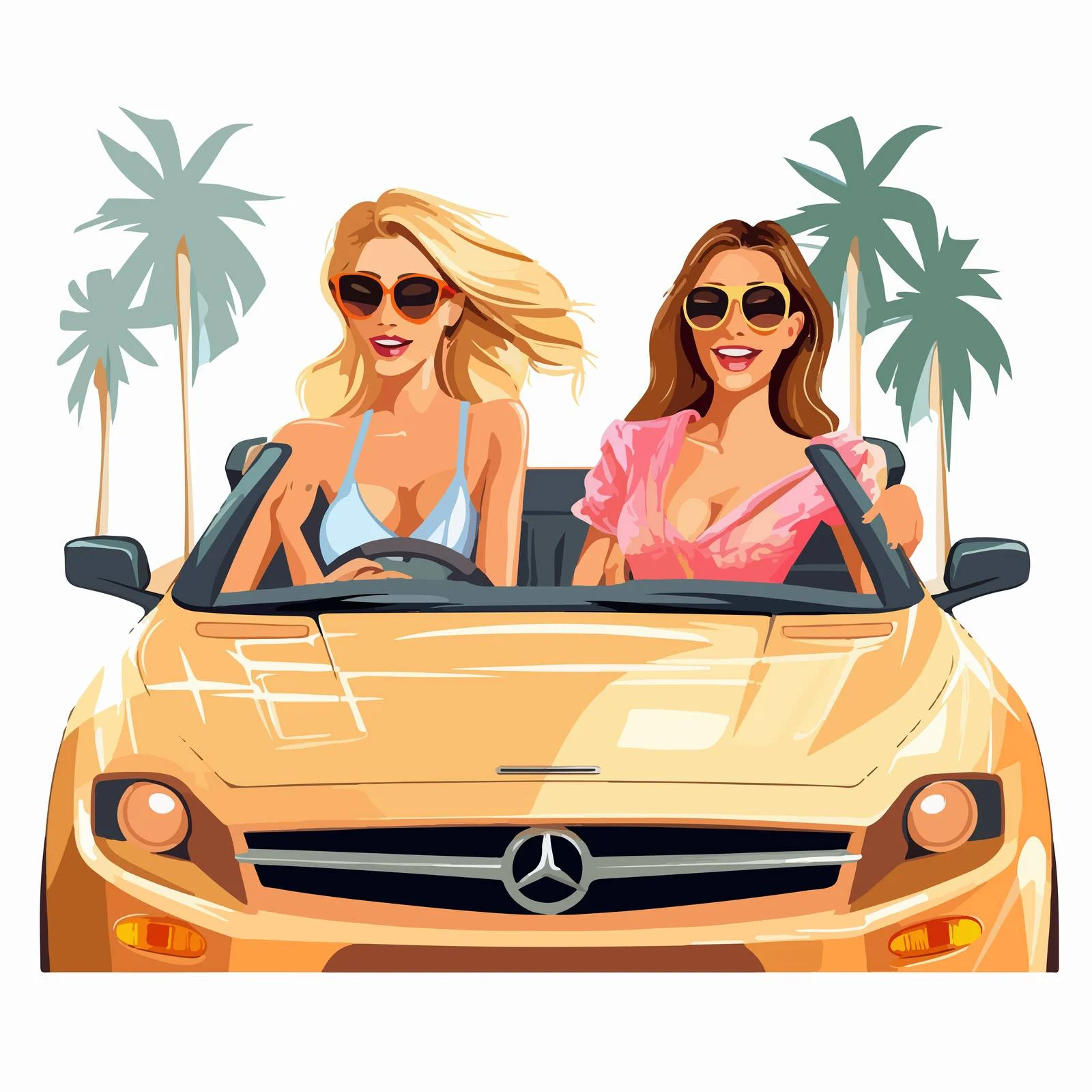 Fashionable girls in shades on sports car — free download from Dotvec