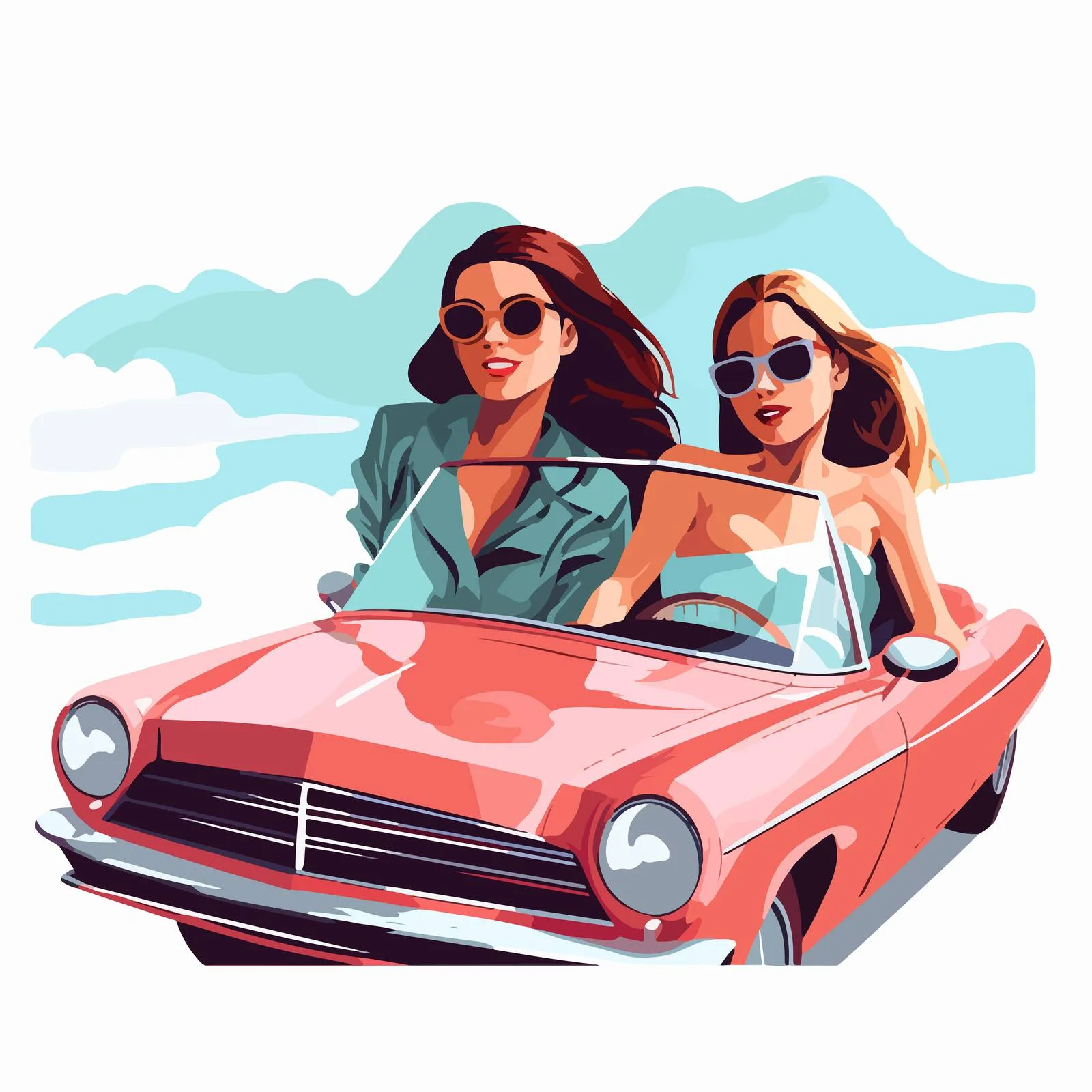 Fashionable girls in sunglasses on convertible – free convertible image from Dotvec