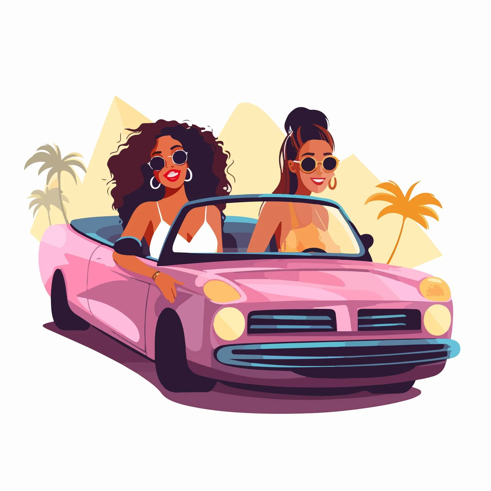 Fashionable Girls with Sunglasses on Convertible — free download from Dotvec