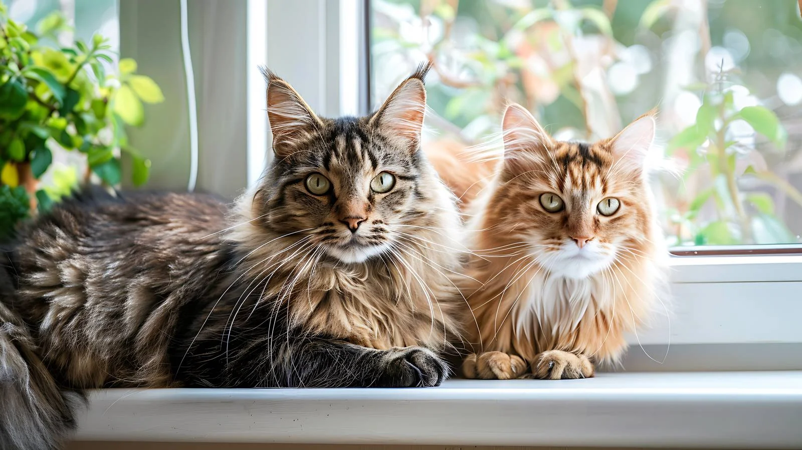Charming Cats Relaxing on Windowsill Together — free download from Dotvec