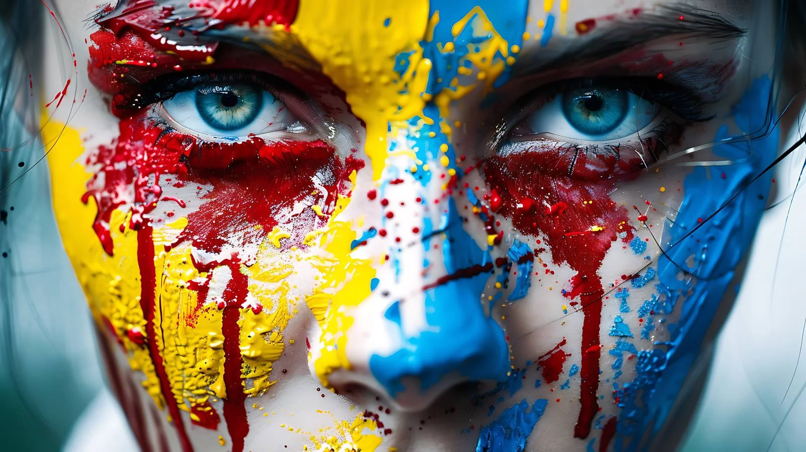 Patriotic woman with Ukrainian flag face paint — free download from Dotvec