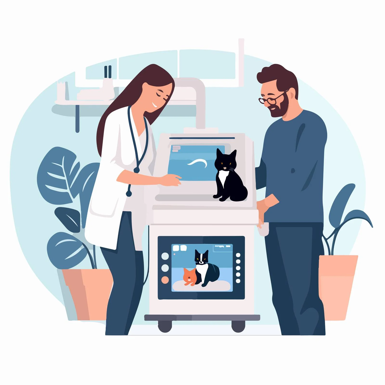 Vet clinic ultrasound with pet owner — free download from Dotvec