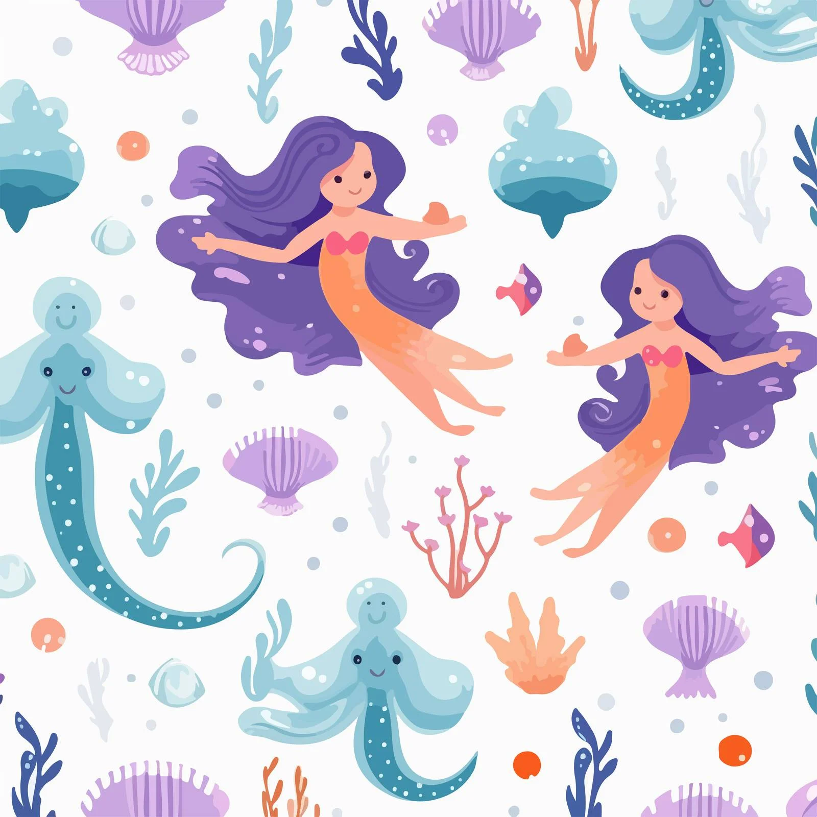 Marine Life Flat Vector Seamless Pattern — free download from Dotvec