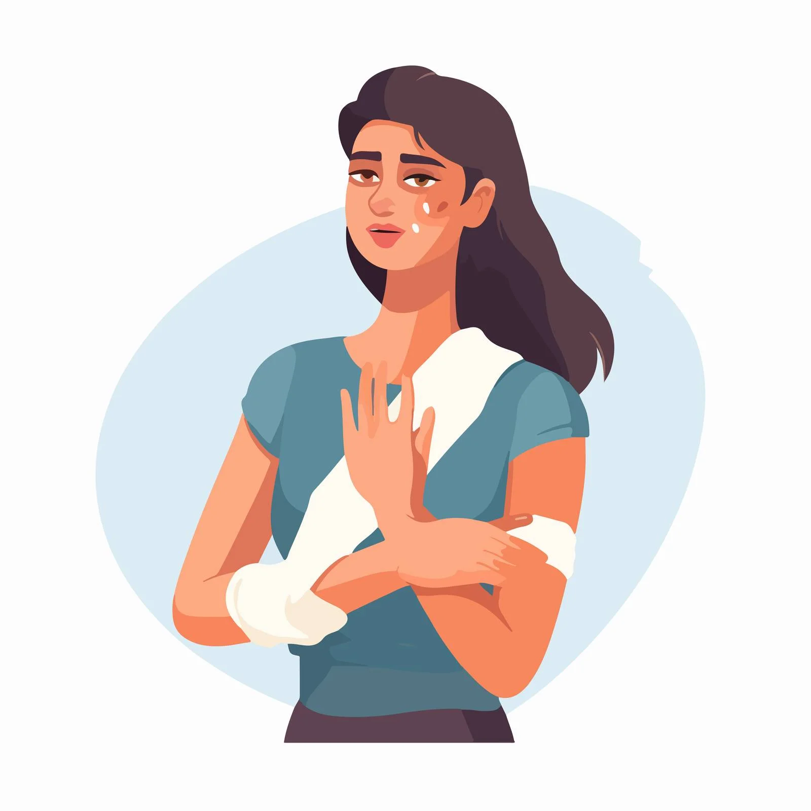 Distressed Woman with Injured Hand in Cast — free download from Dotvec