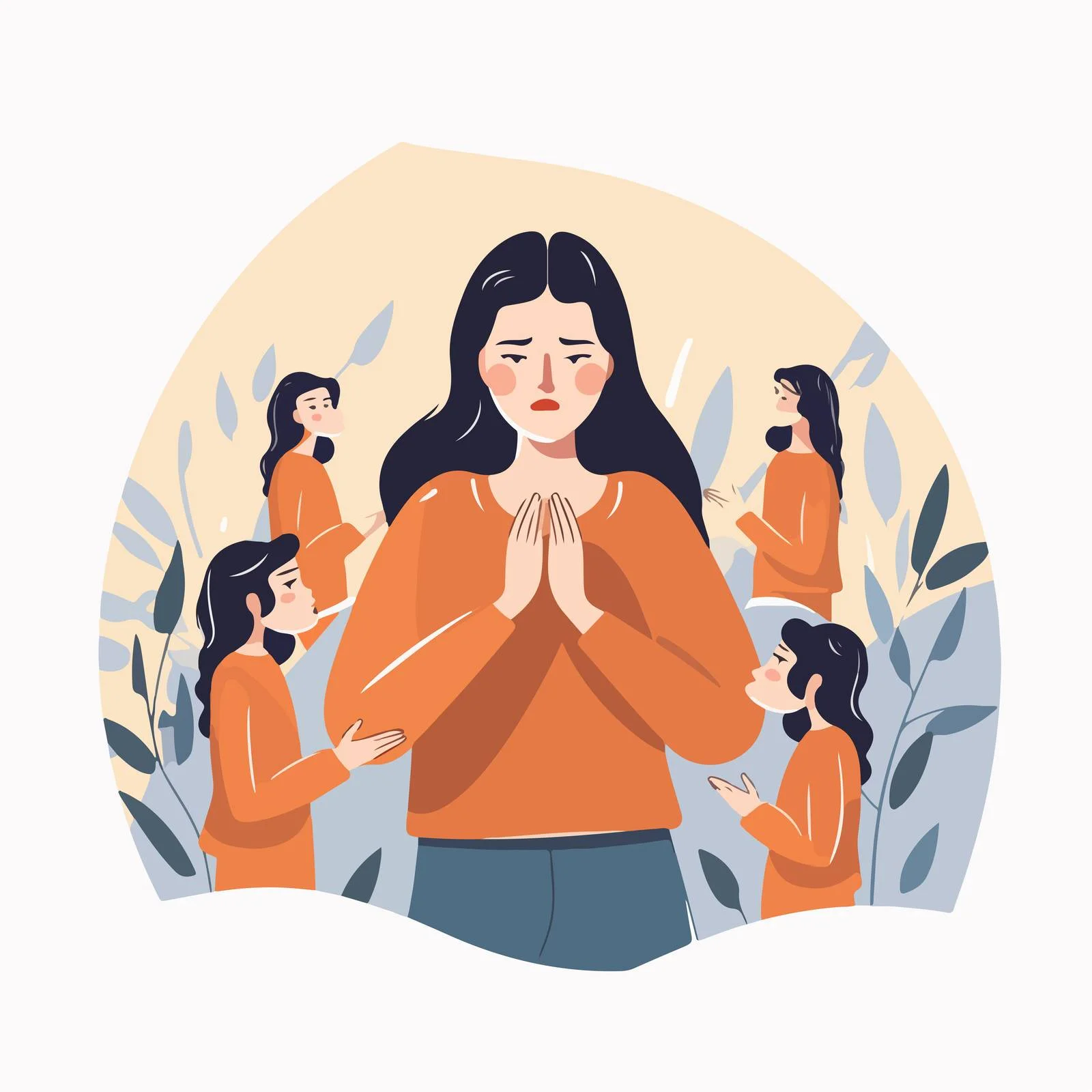 Upset young lady engulfed by reaching hands — free download from Dotvec