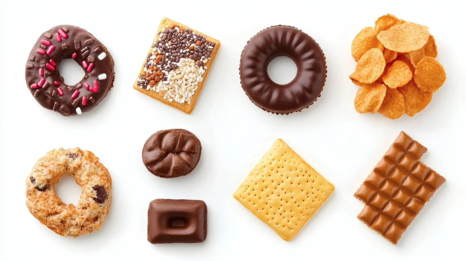Assorted Unhealthy Snacks on White Background — free download from Dotvec