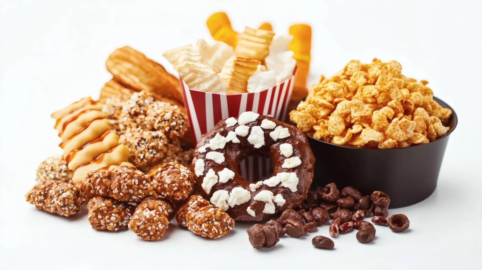 Assorted Unhealthy Snacks on White Background — free download from Dotvec