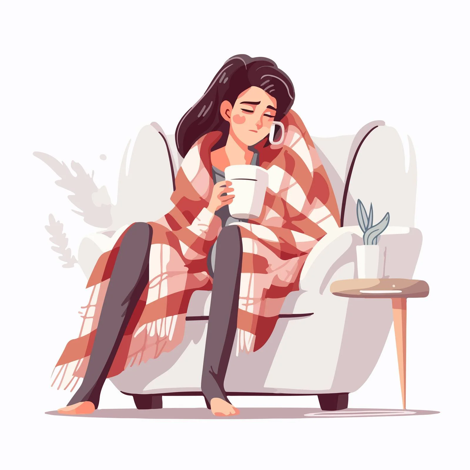 Concerned woman sitting on armchair with blanket — free download from Dotvec