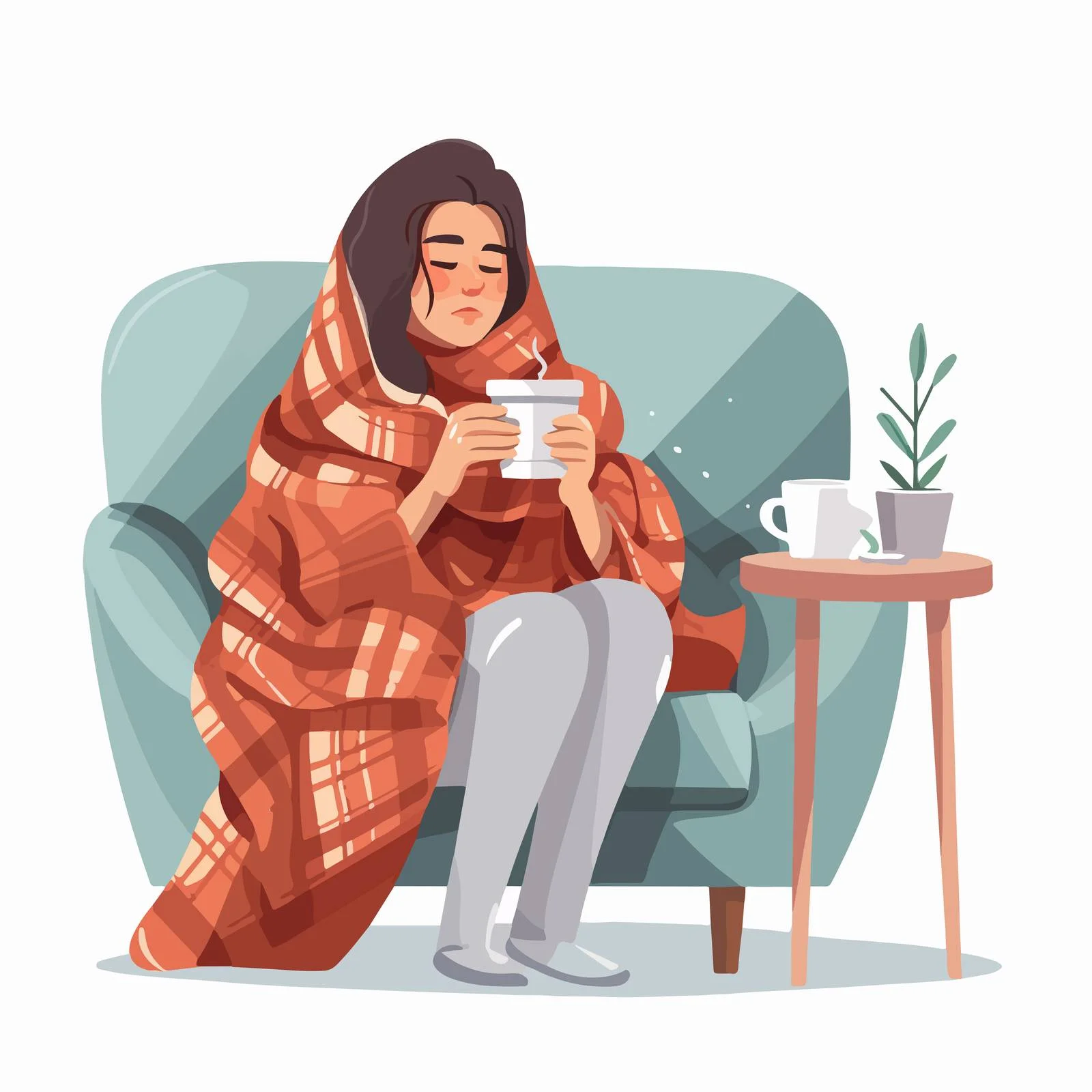 Concerned woman seated on armchair with blanket — free download from Dotvec