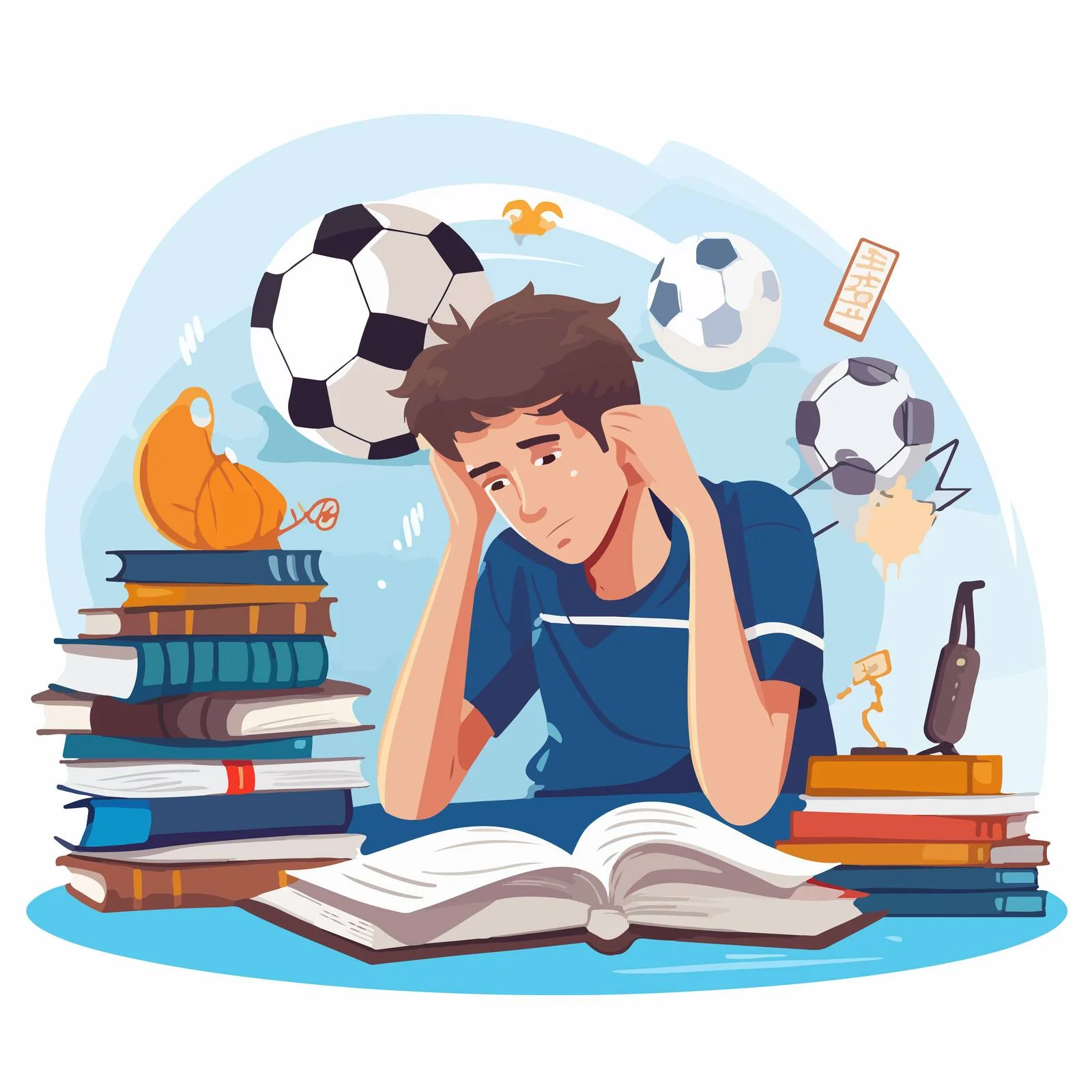 Frustrated man daydreaming of playing football — free download from Dotvec