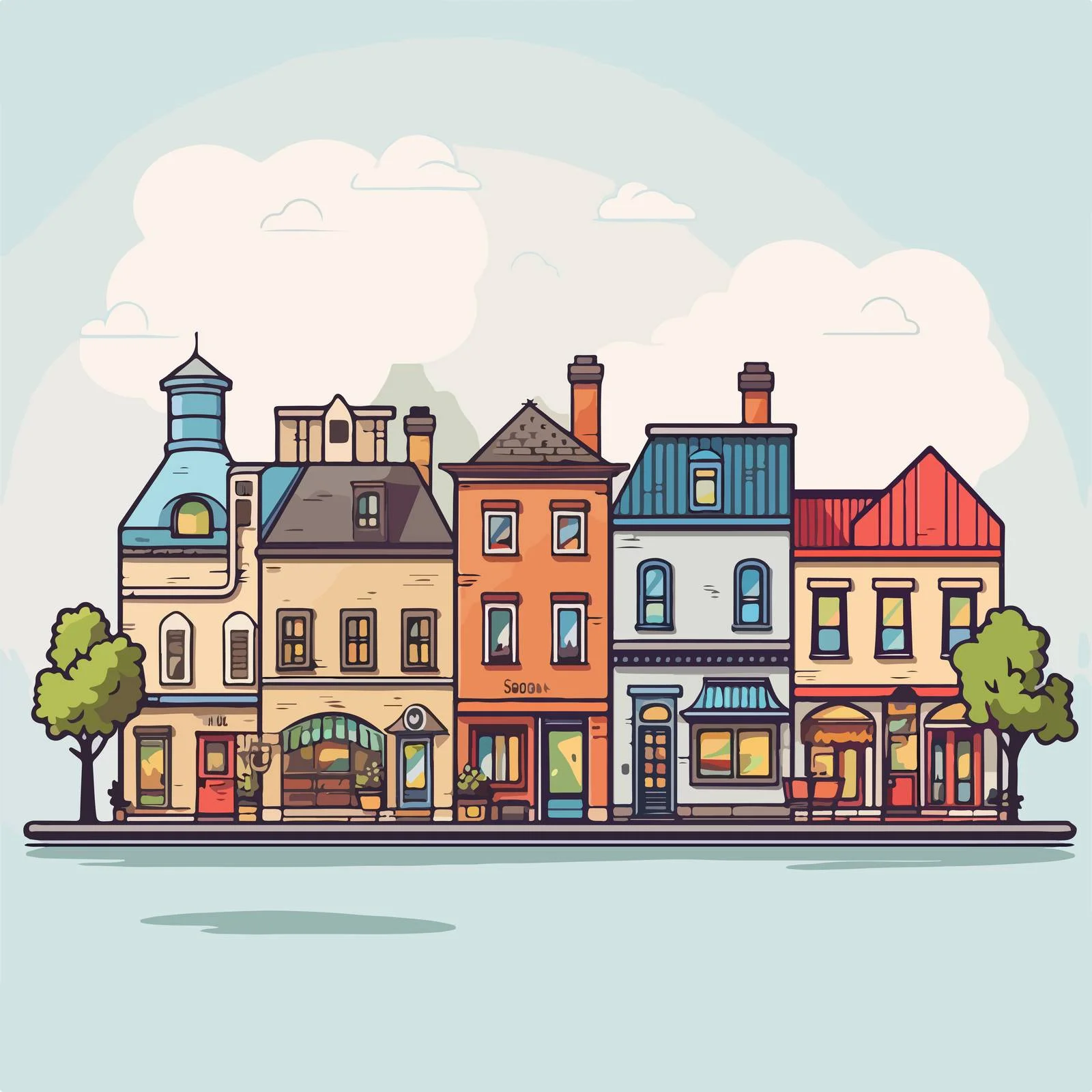 Modern cityscape with stylish building facades — free download from Dotvec