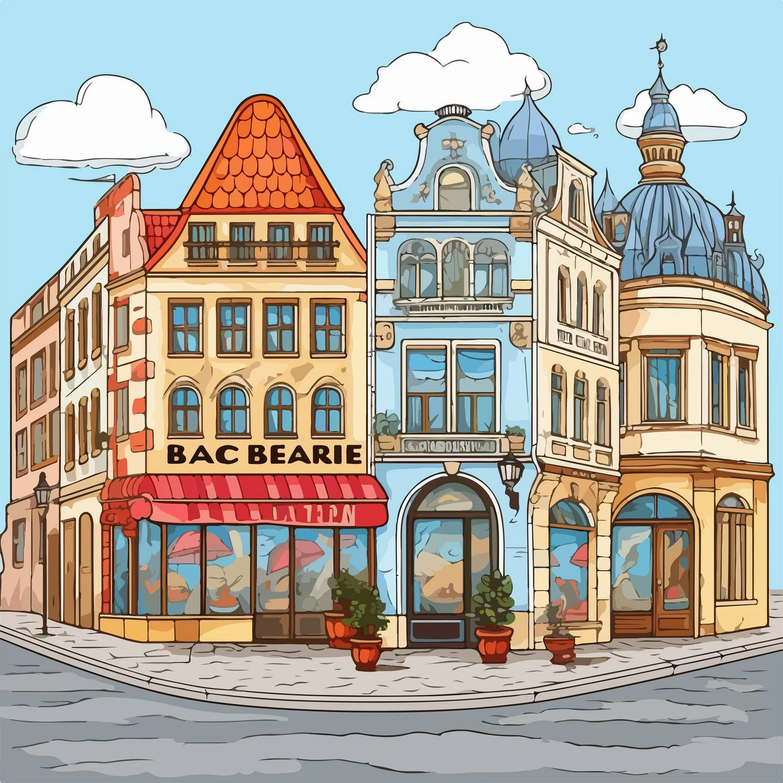 Charming European Urban Architecture View — free download from Dotvec