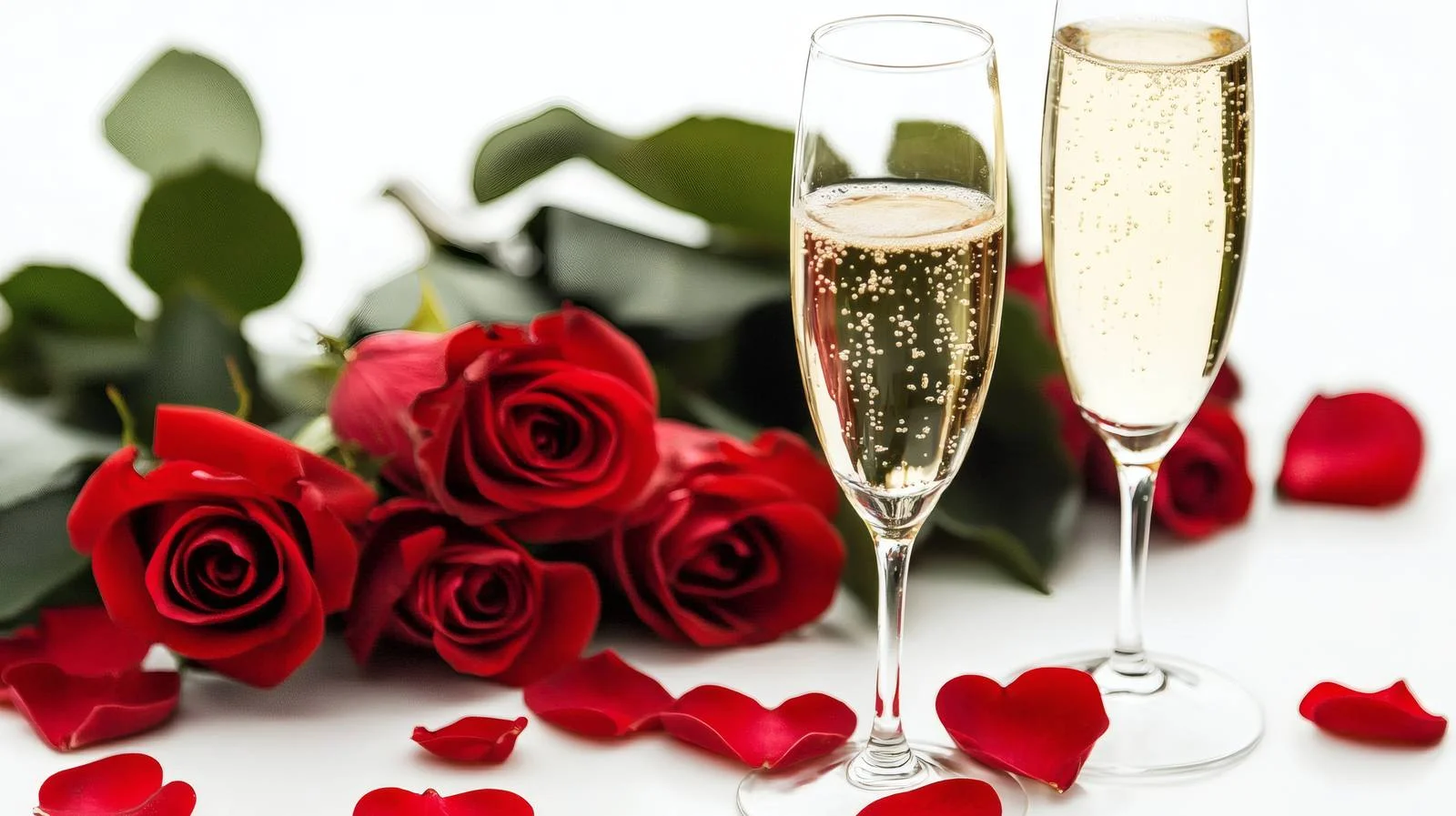 Romantic Champagne and Roses on White Background — free download from Dotvec