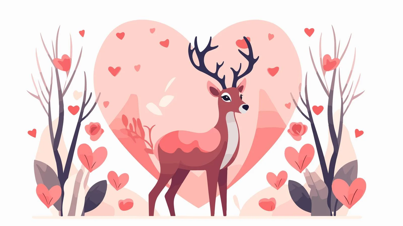 Romantic Deer Valentine's Day Greeting Card – free horn image from Dotvec