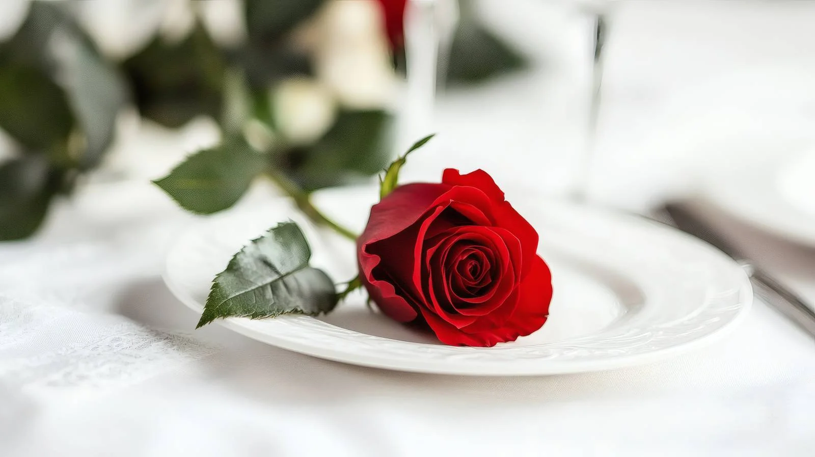 Elegant Valentine's Day Table Setting with Red Rose — free download from Dotvec