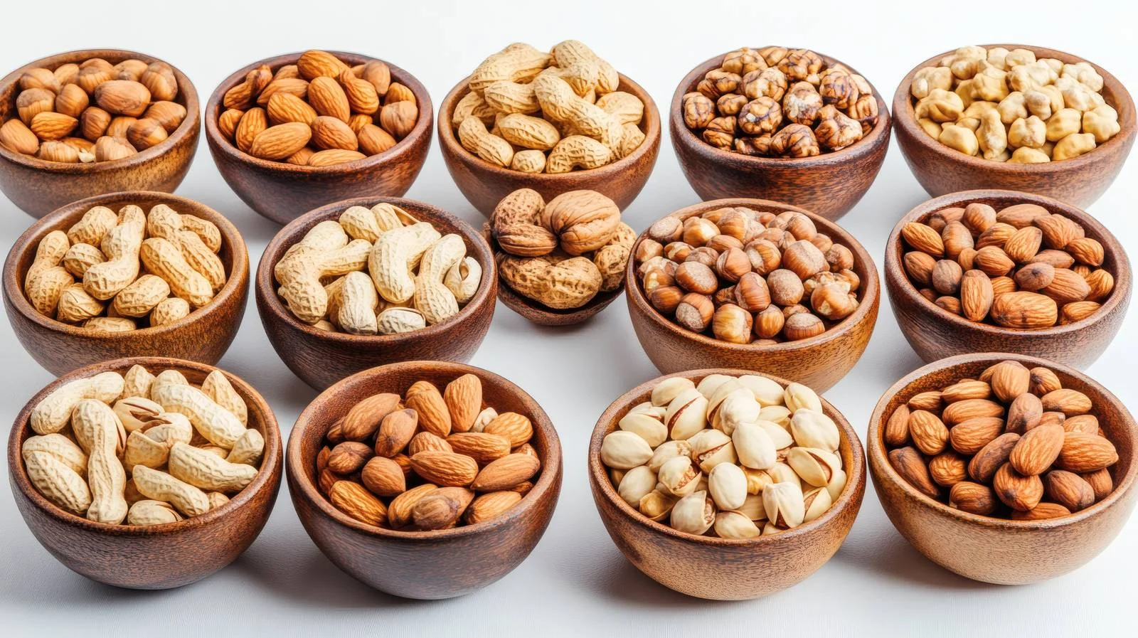 Assorted Nut Bowls on White Background — free download from Dotvec