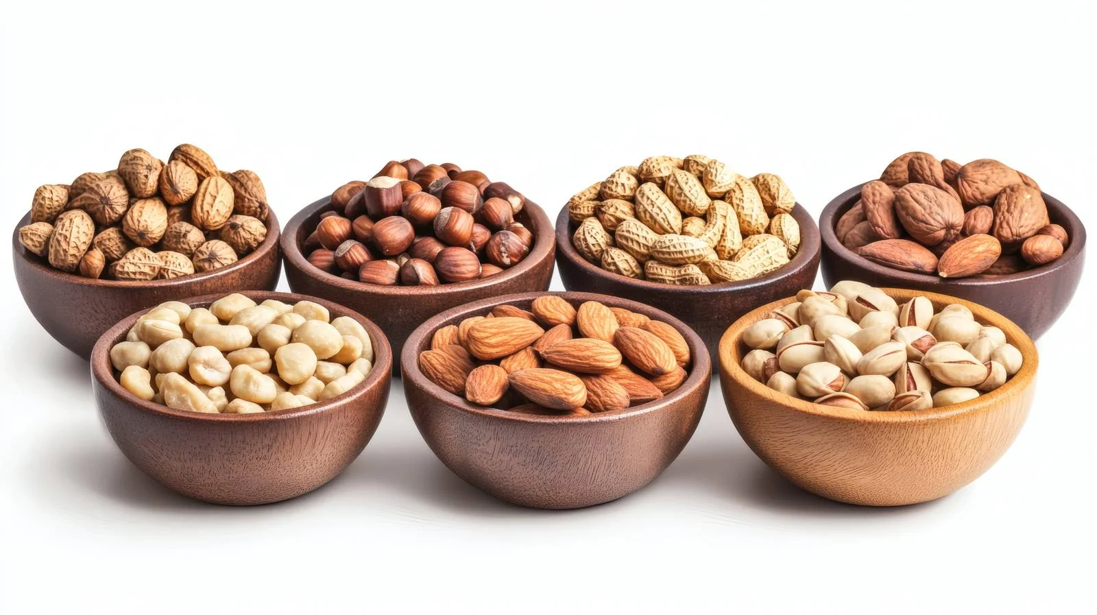 Assorted Nuts in Bowls on White Background — free download from Dotvec