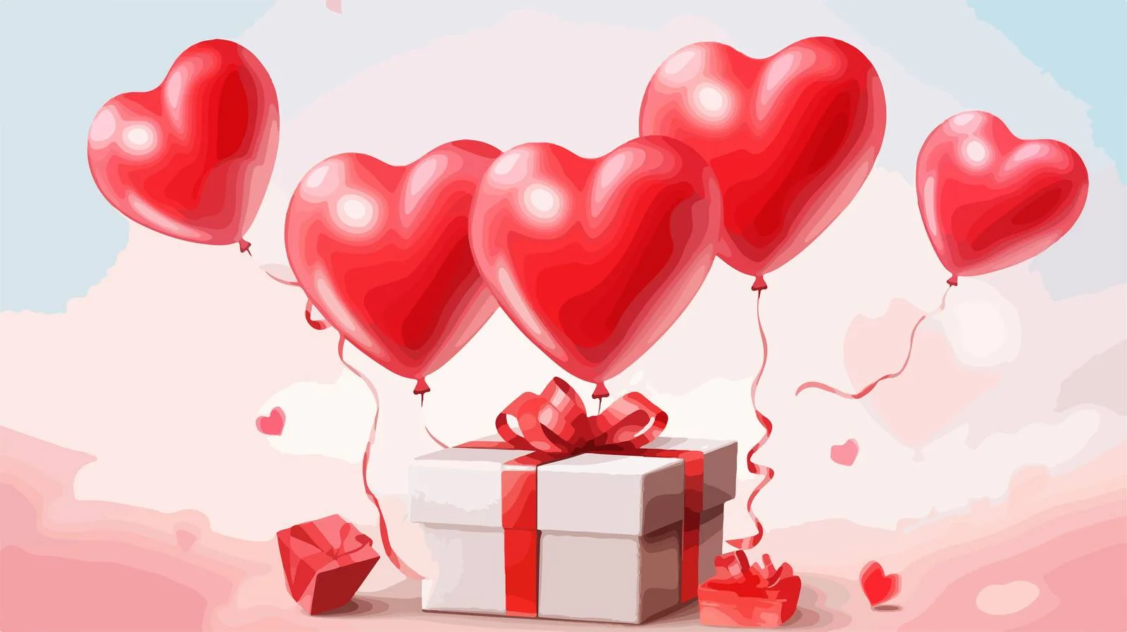 Colorful Balloons and Gift Box in Sky — free download from Dotvec