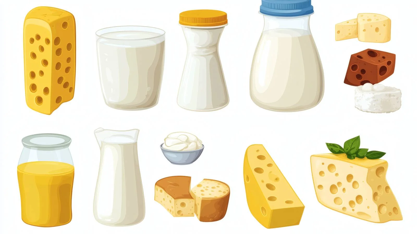 Assorted dairy products on white background — free download from Dotvec