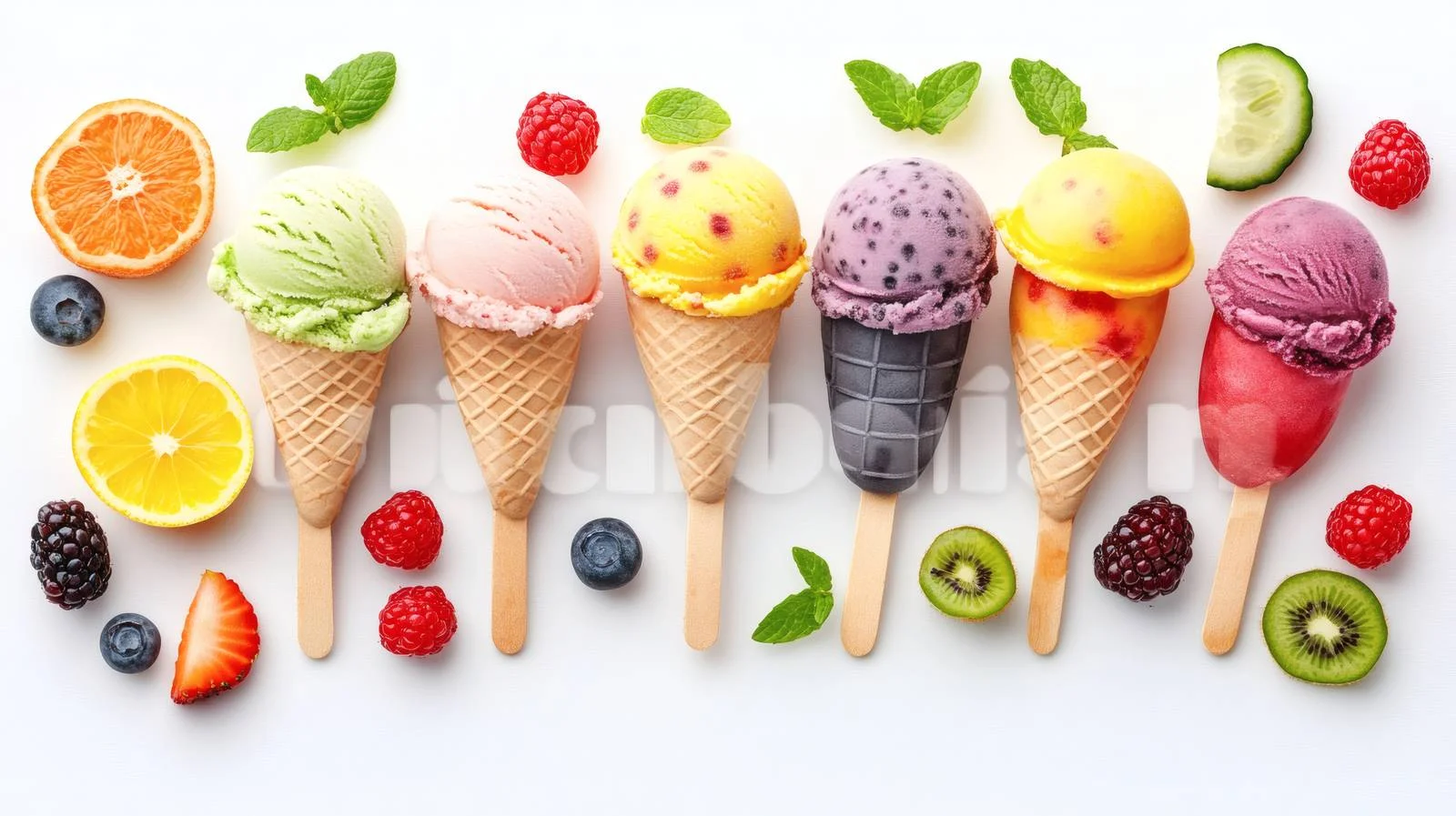 Assorted Fruit and Berry Ice Creams on White — free download from Dotvec