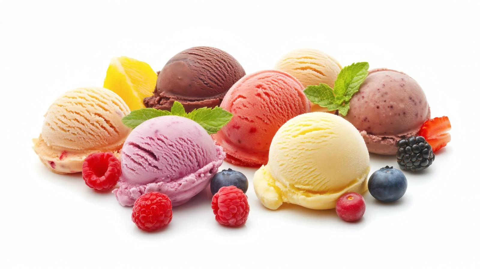 Assorted Fruit and Berry Ice Creams on White — free download from Dotvec