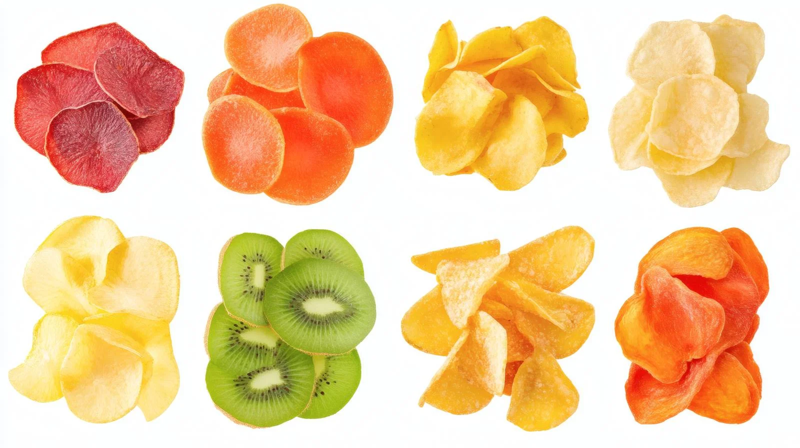Assorted Fruit Chips on White Background — free download from Dotvec